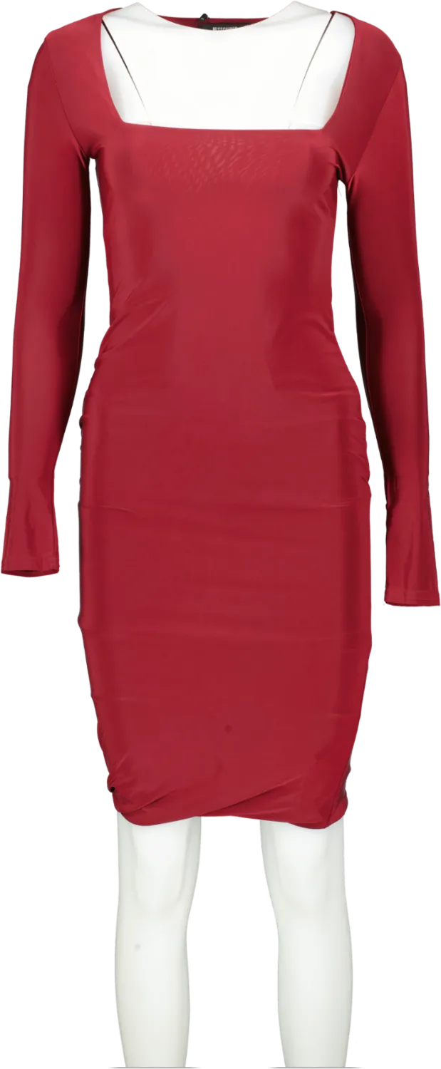 Missguided Red Shape Burgundy Slinky Panelled Long Sleeve Midi Dress Bnwt UK 8