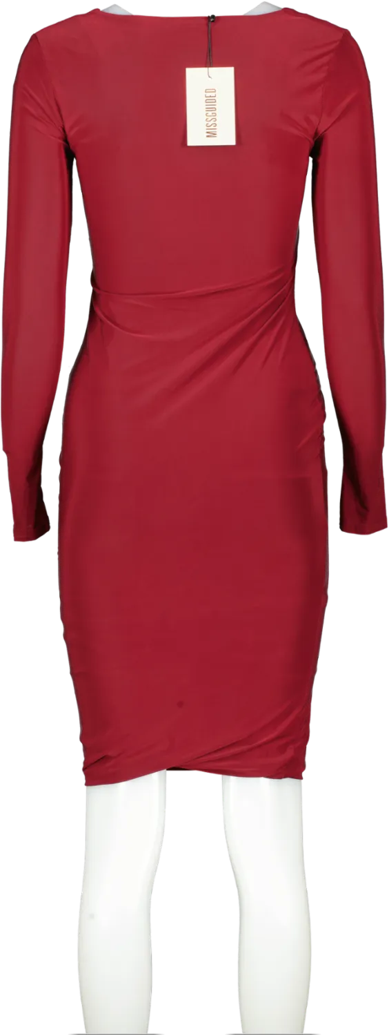 Missguided Red Shape Burgundy Slinky Panelled Long Sleeve Midi Dress Bnwt UK 8