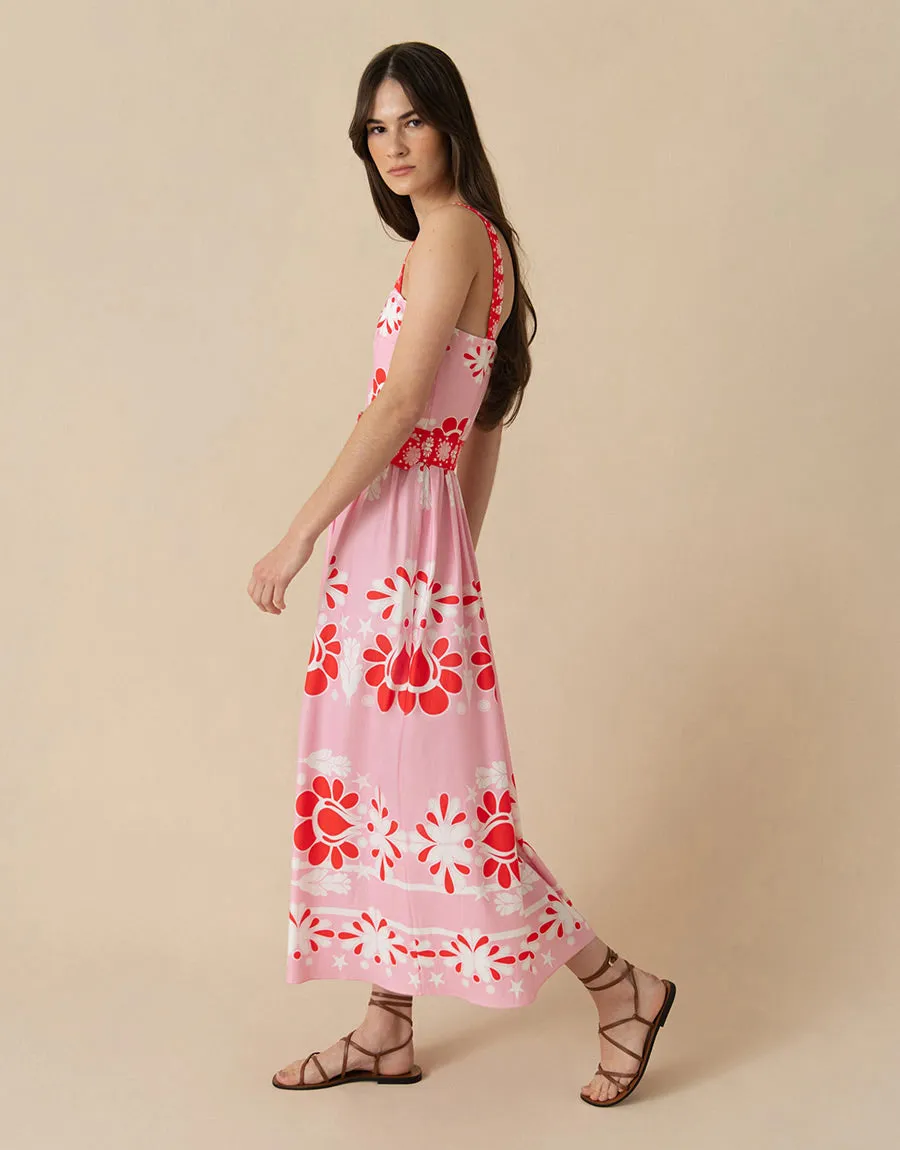 Ninet Cotton Midi Dress - Geo Flower Pink - SALE