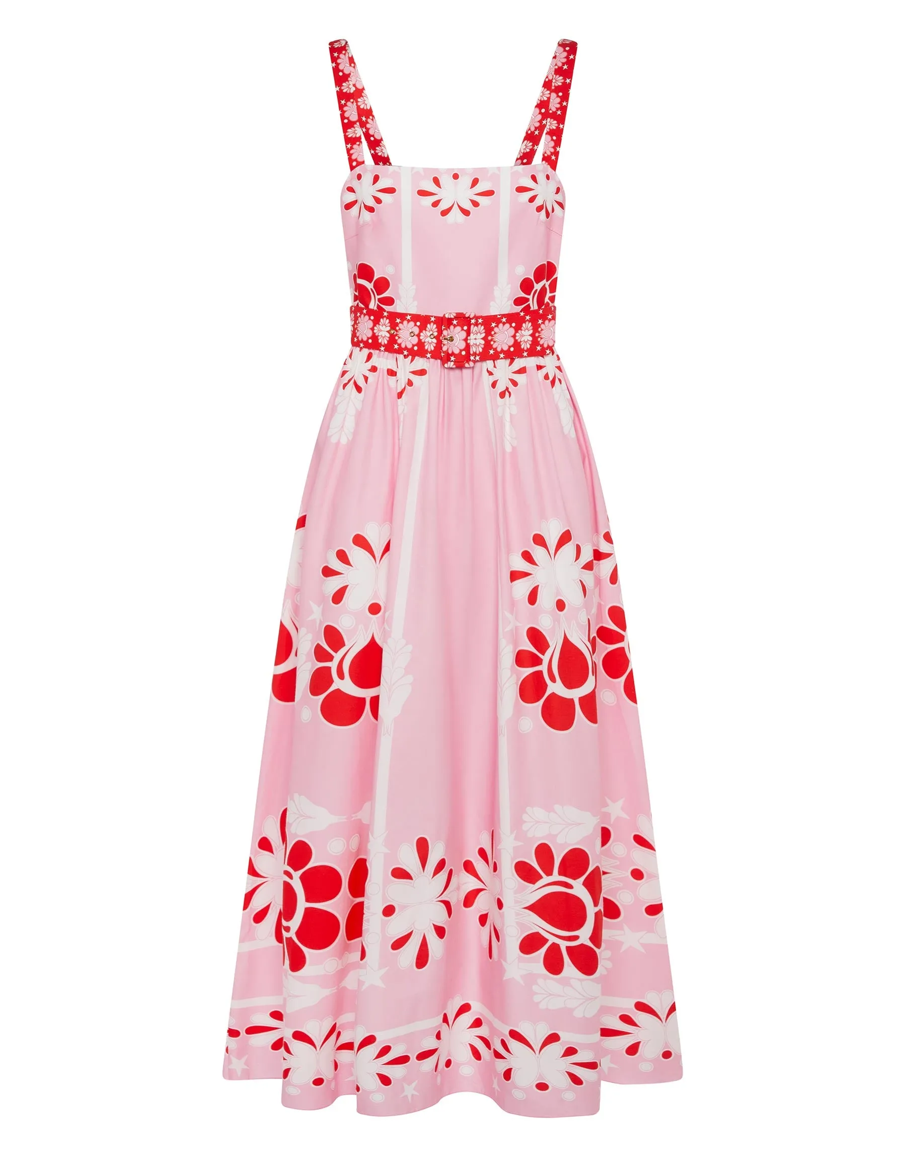 Ninet Cotton Midi Dress - Geo Flower Pink - SALE