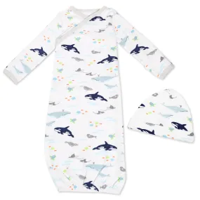 Organic Cotton Cap & Gown Set in Sweet Sea Life Print