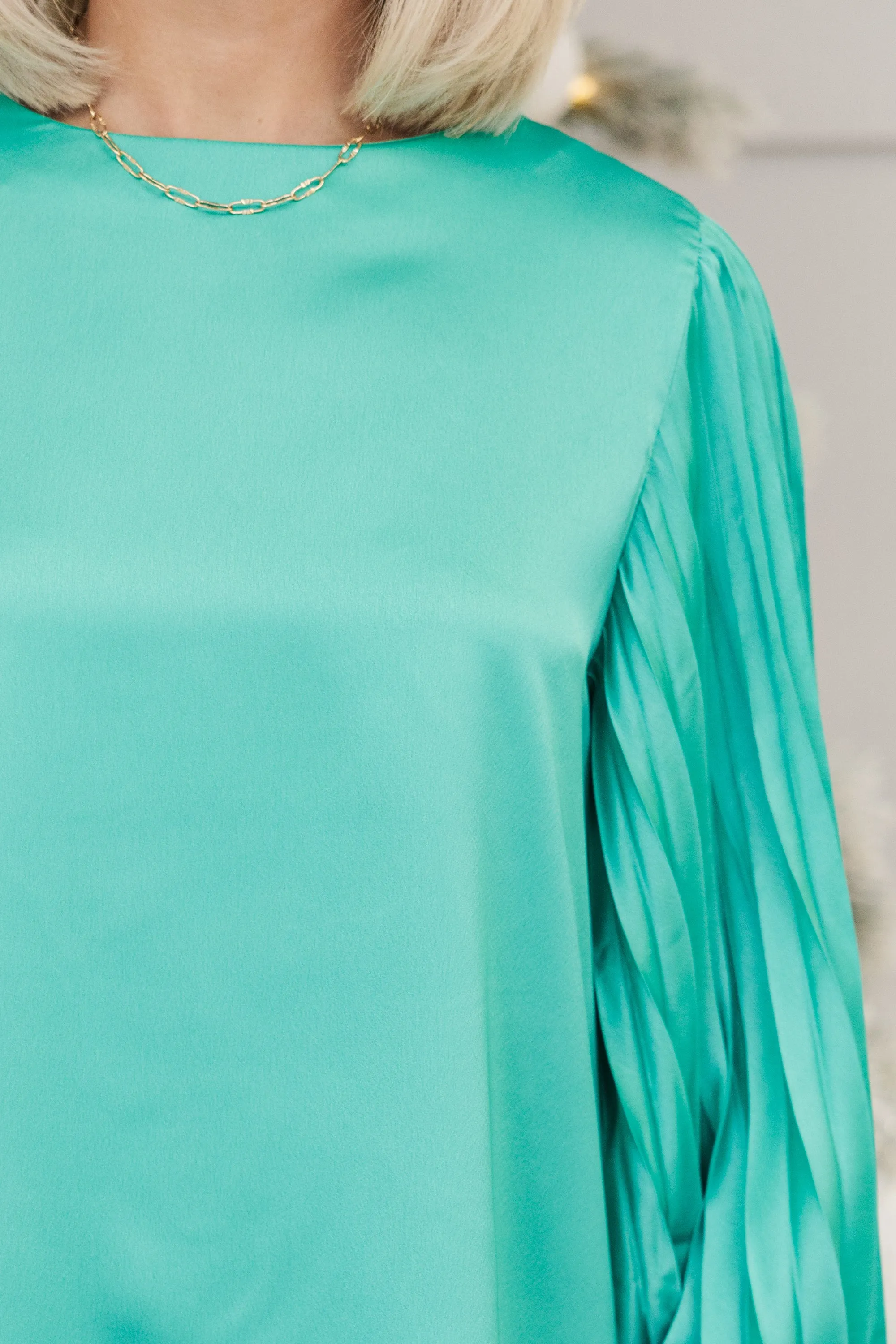 Out For The Day Teal Green Satin Blouse