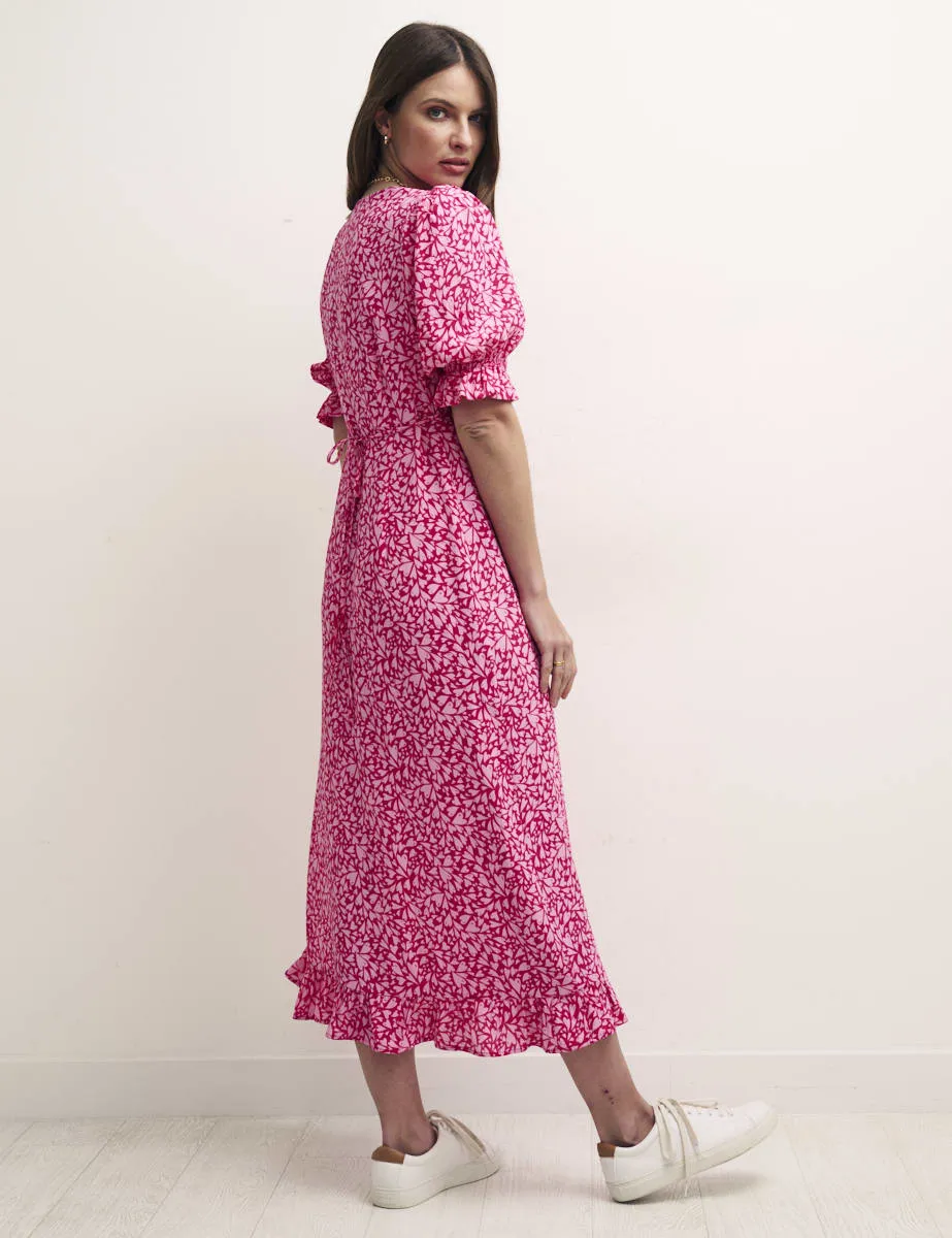 Pink Heart Print Sleeve Delilah Midi Tea Dress