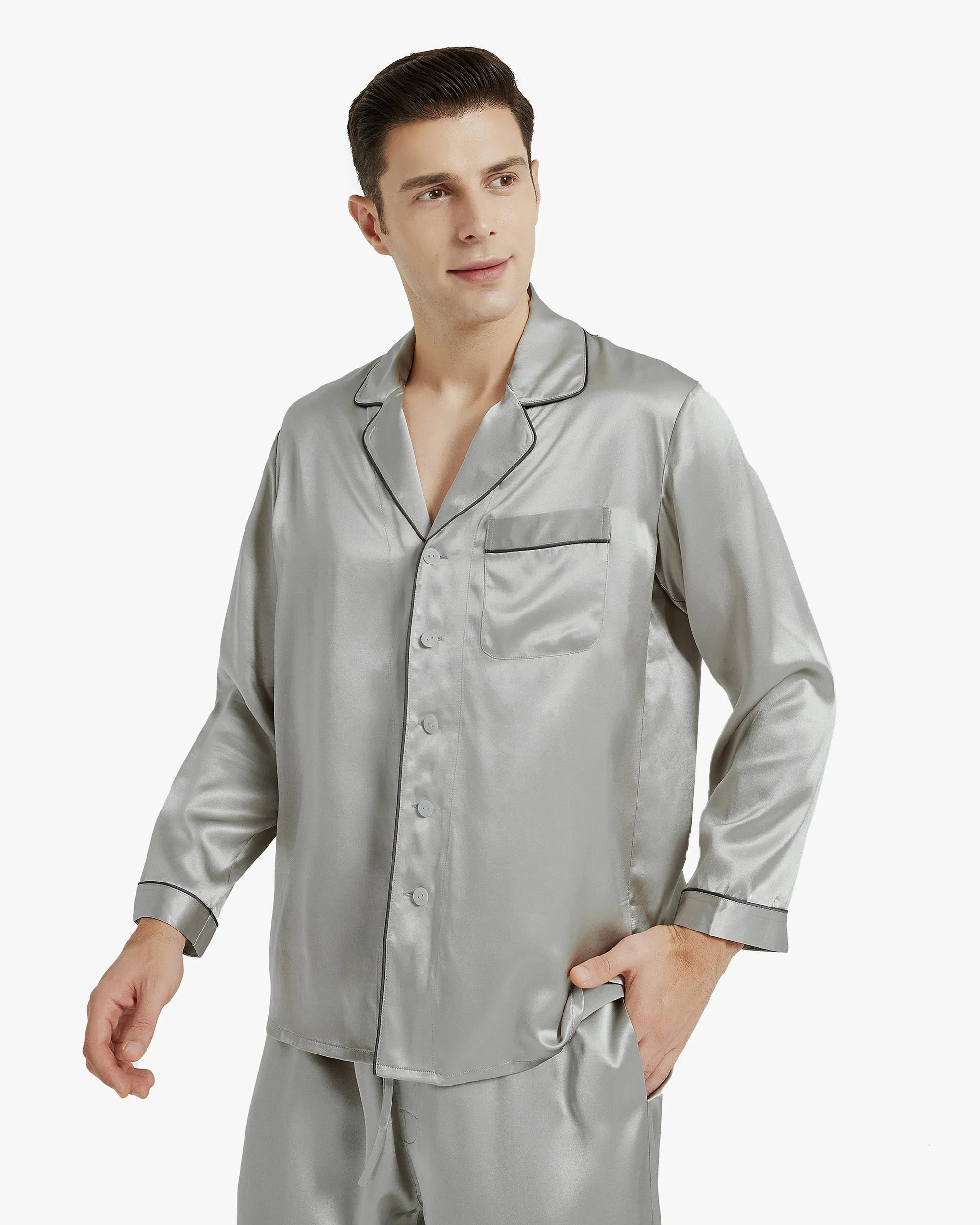 Piped Silk Pajamas - For Men