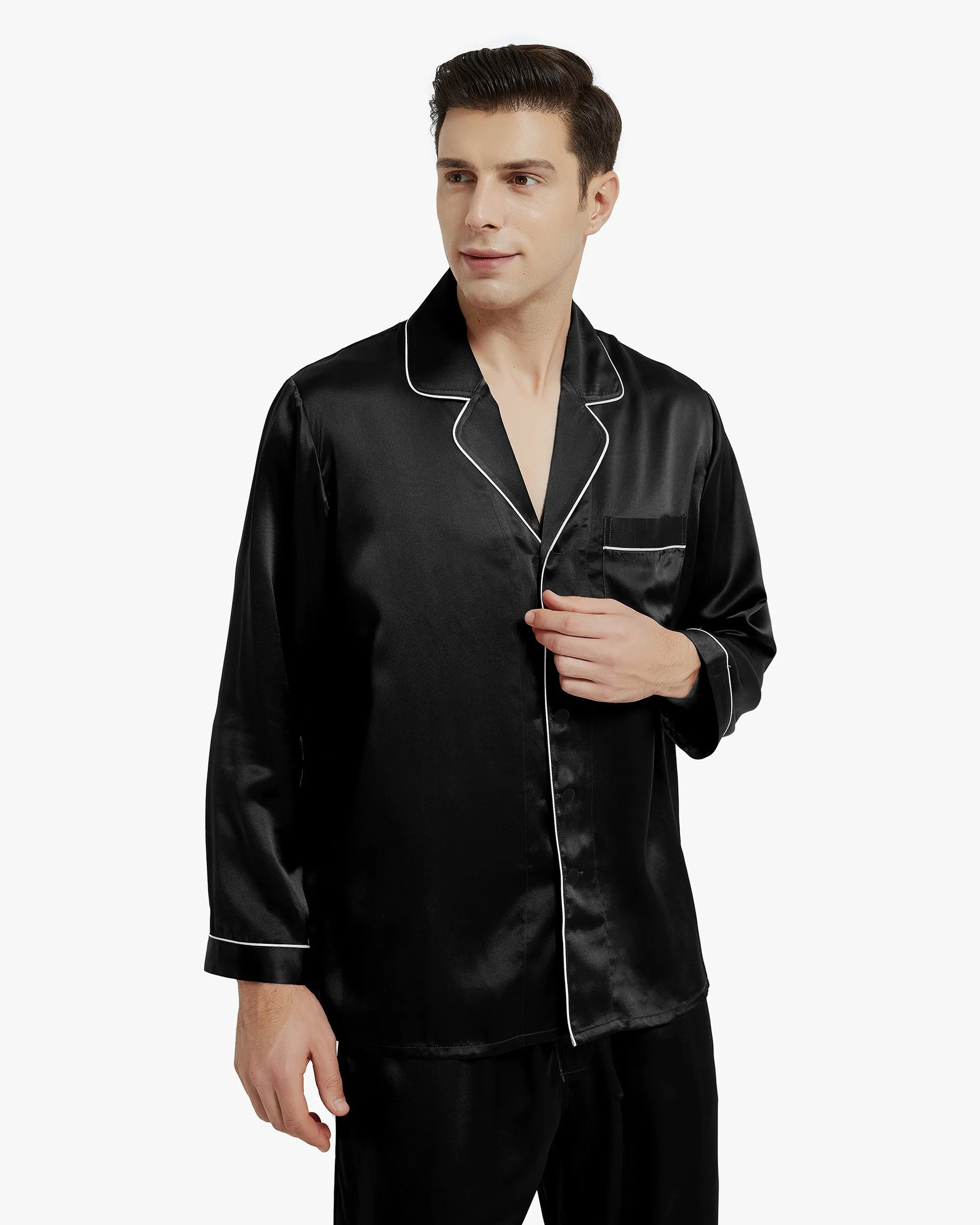 Piped Silk Pajamas - For Men