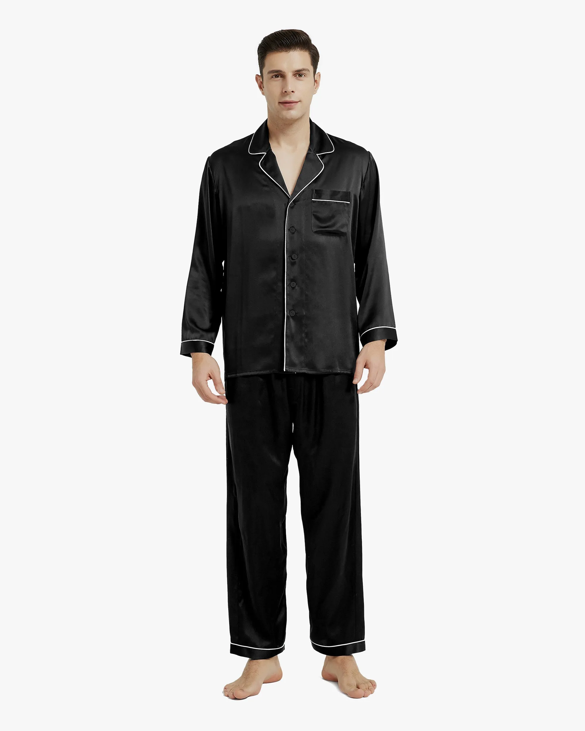 Piped Silk Pajamas - For Men