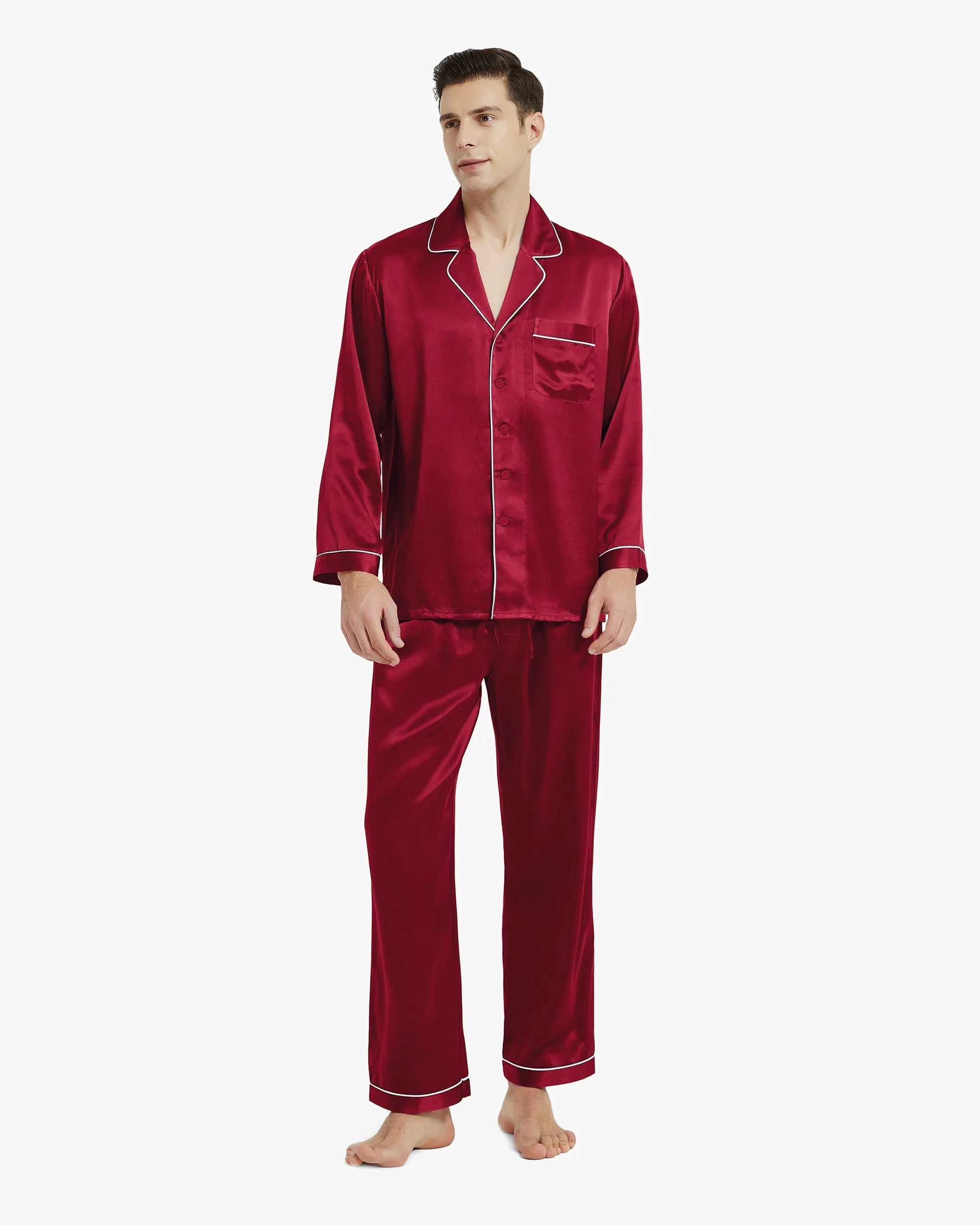 Piped Silk Pajamas - For Men