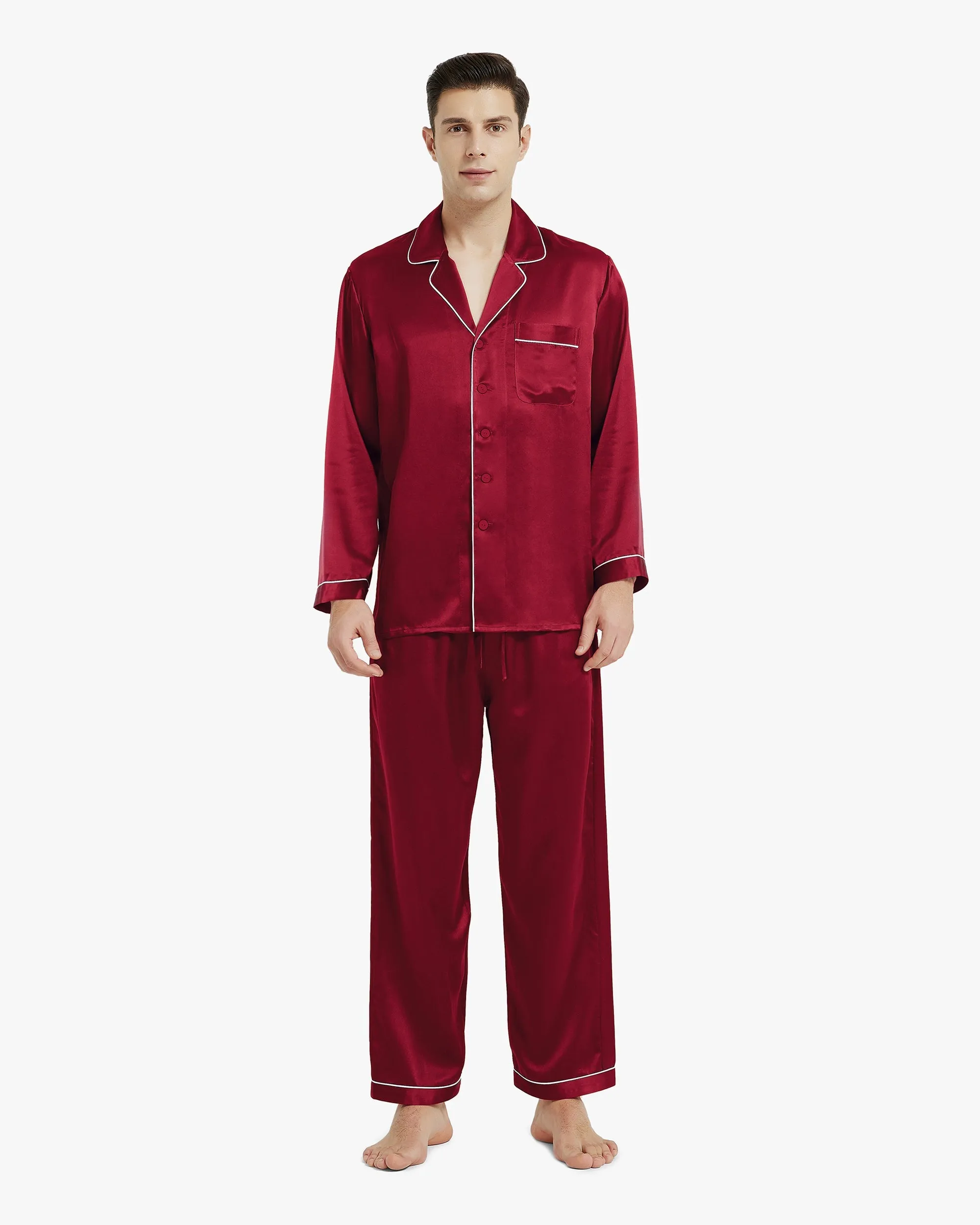 Piped Silk Pajamas - For Men