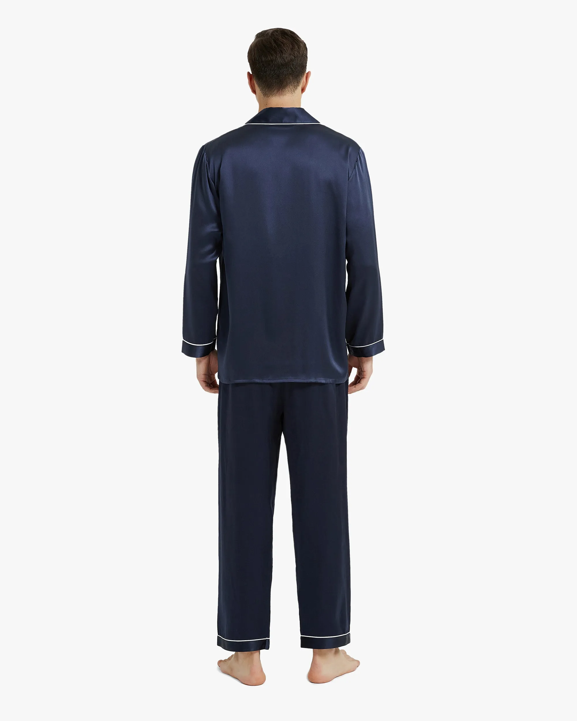 Piped Silk Pajamas - For Men