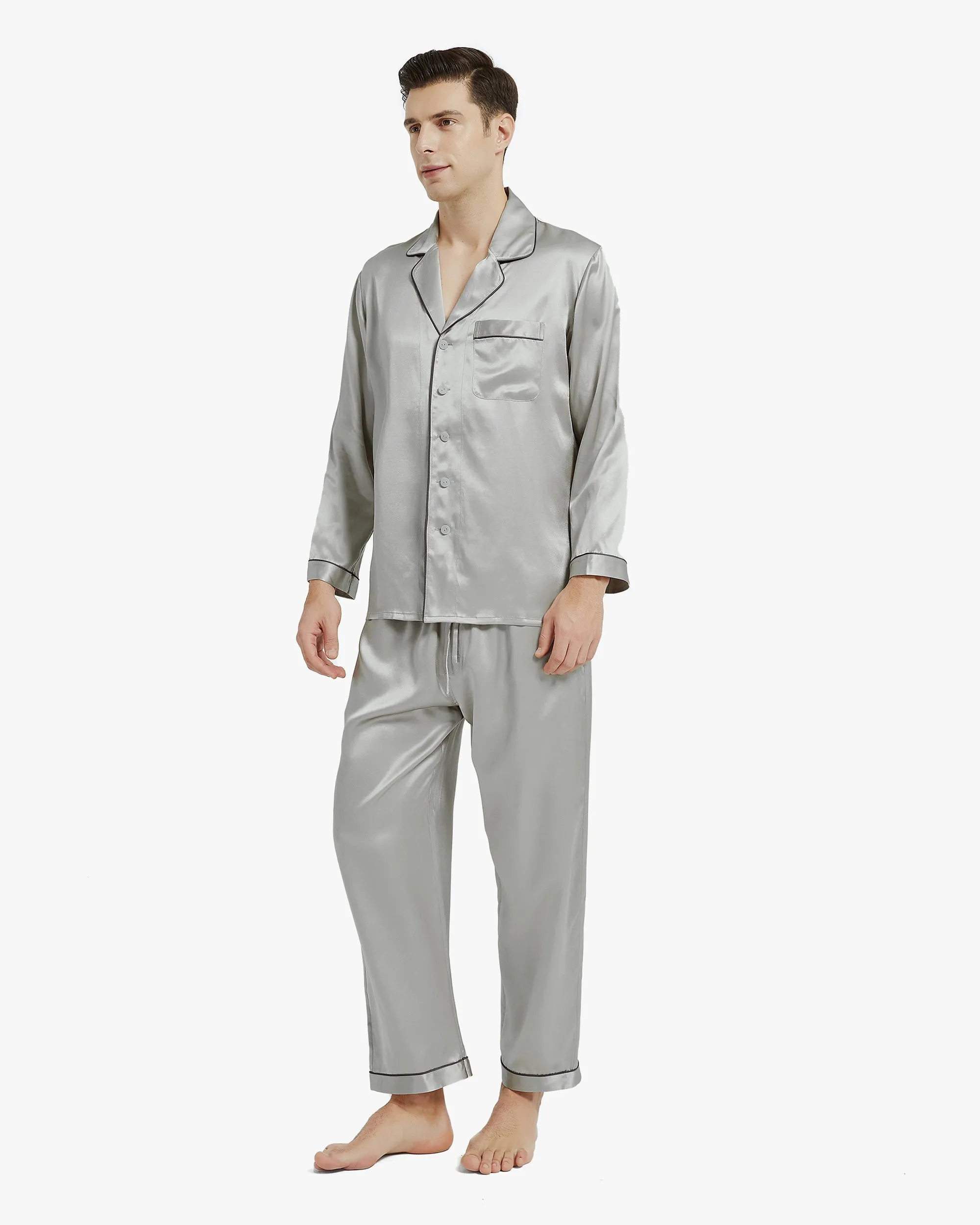 Piped Silk Pajamas - For Men