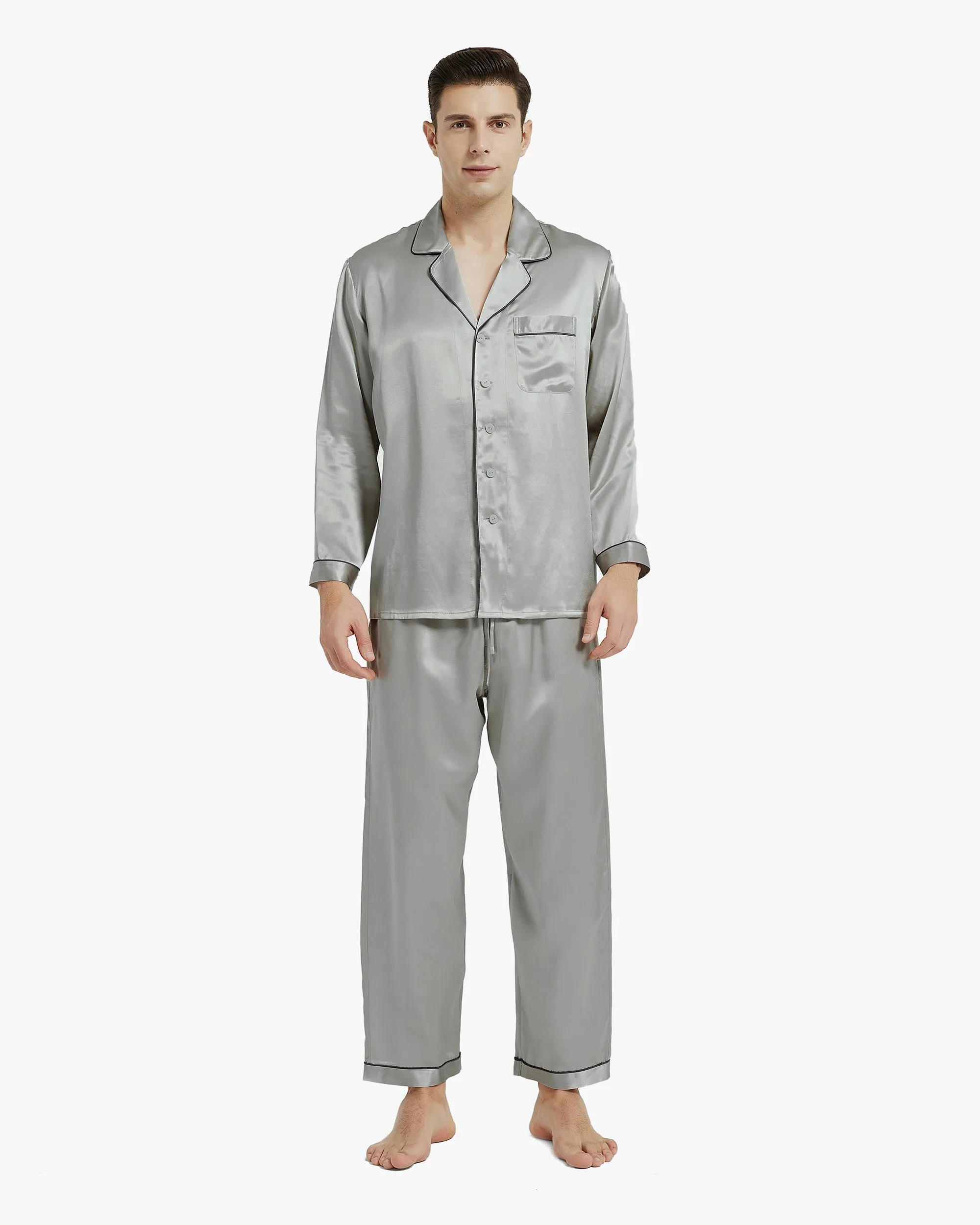 Piped Silk Pajamas - For Men