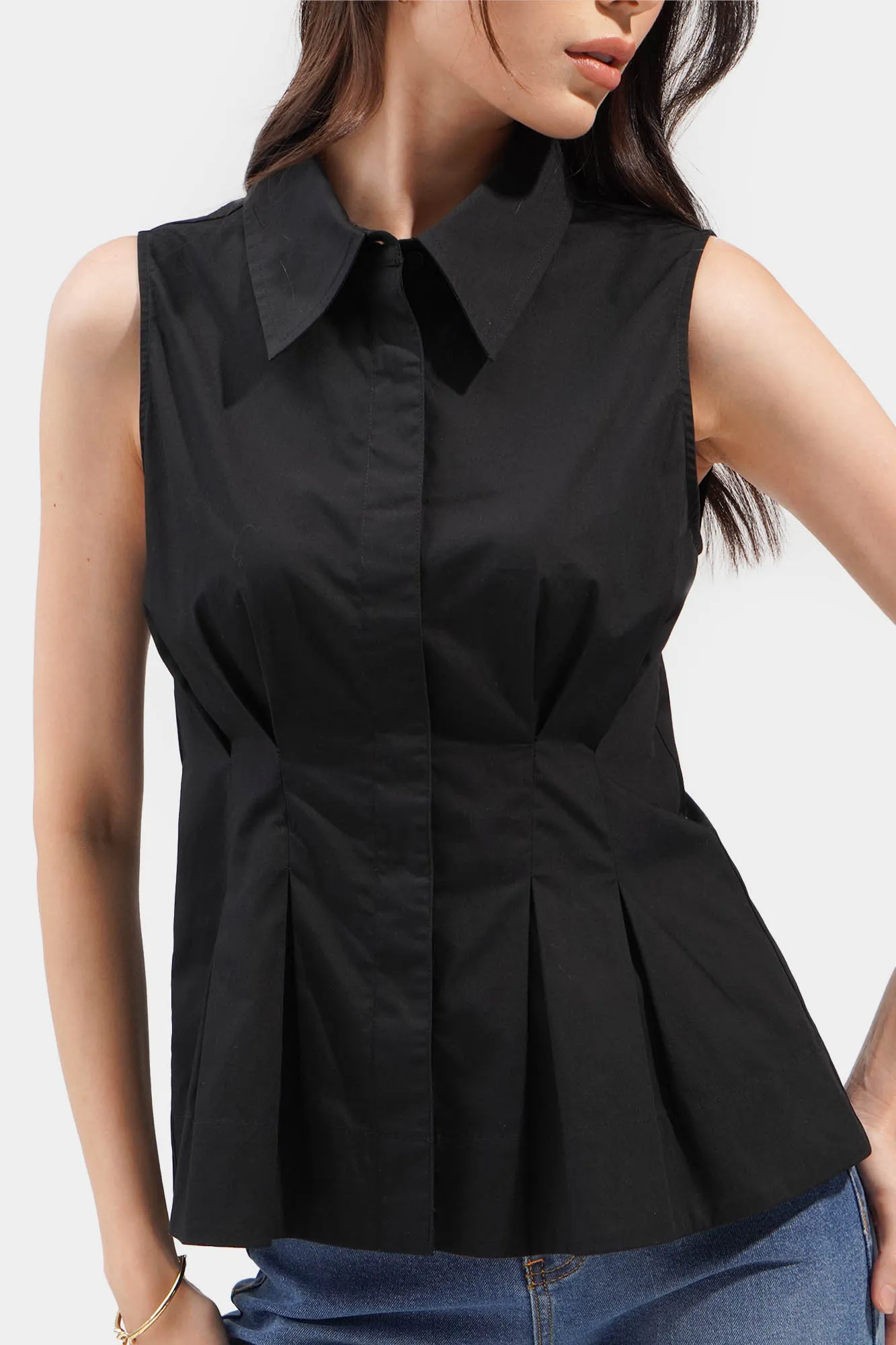 Pleated Collared Top