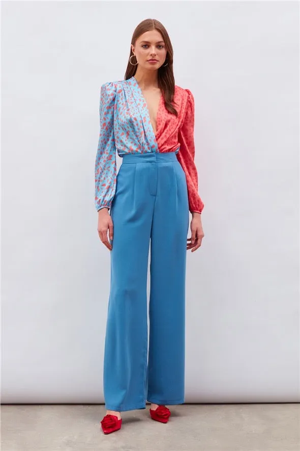 Pleated Crepe Trousers - Azure Blue