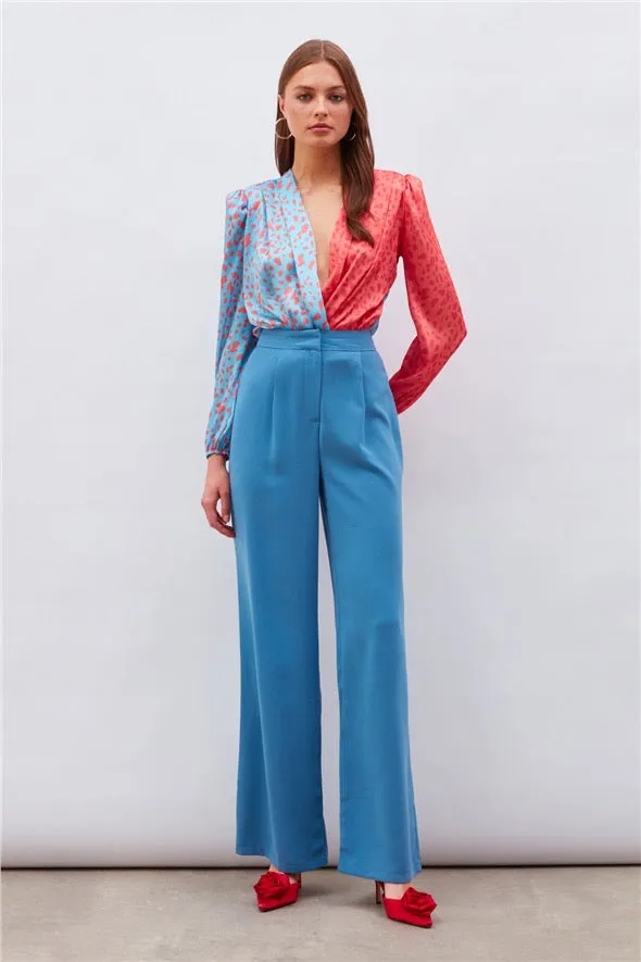 Pleated Crepe Trousers - Azure Blue