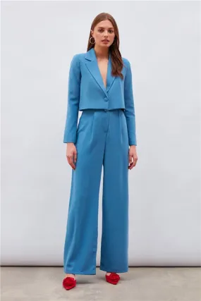 Pleated Crepe Trousers - Azure Blue