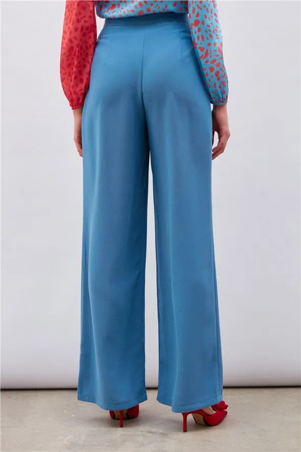 Pleated Crepe Trousers - Azure Blue