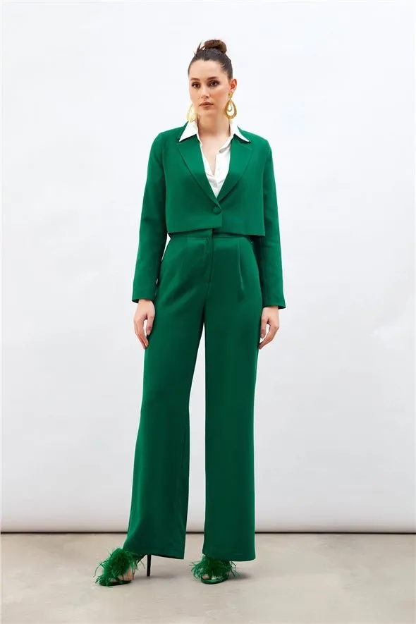 Pleated Crepe Trousers - Green