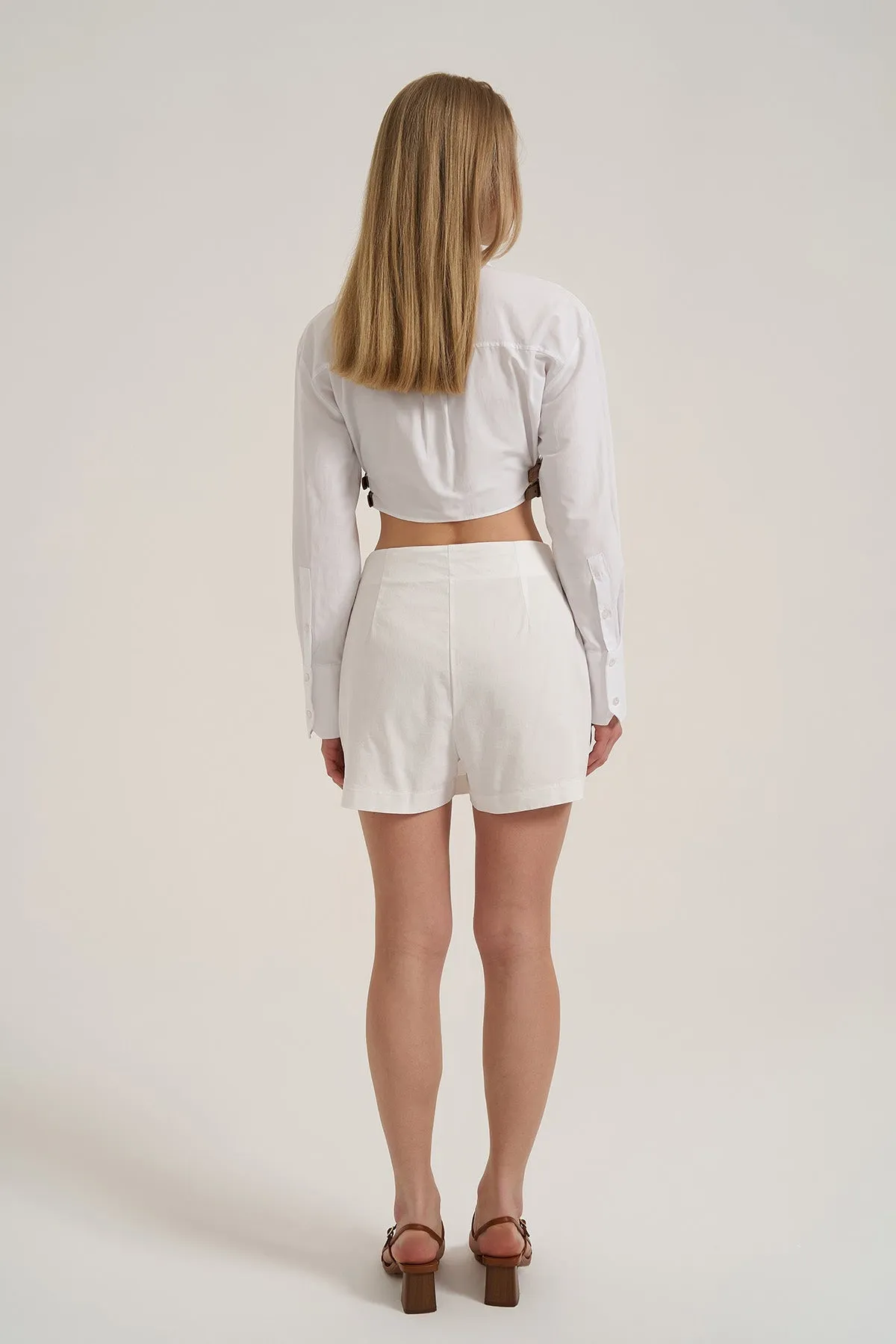 Pleated Mini Short Skirt with Belt Accessory - White