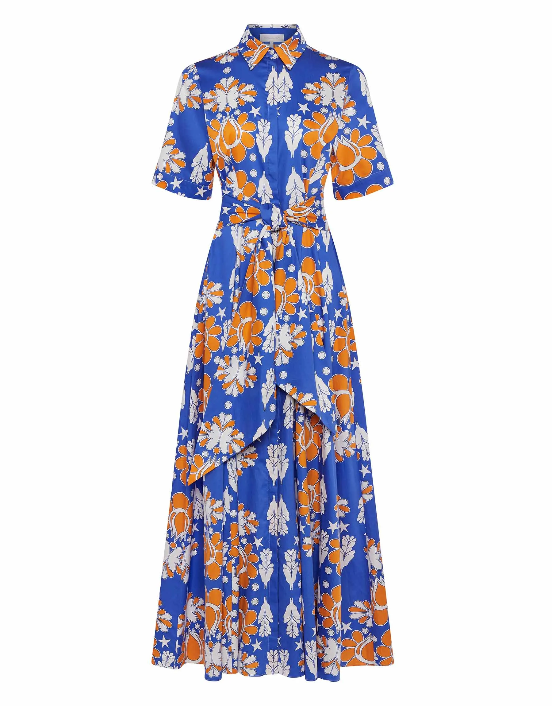 Posie Cotton Maxi Dress - Geo Flower Blue - SALE