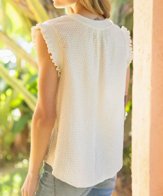 Rib Band Textured Top - Cream