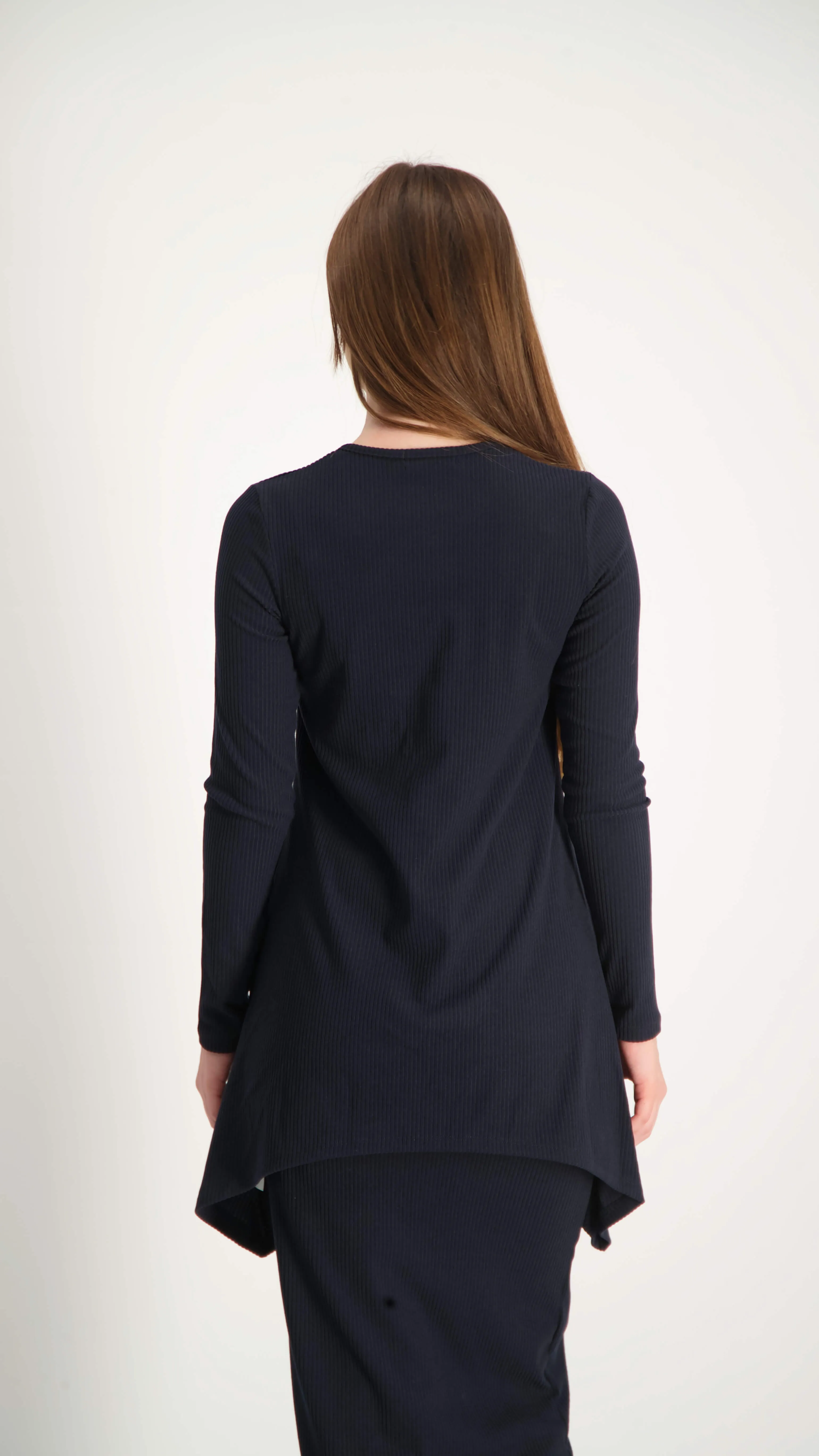 Ribbed Asymmetric T-shirt / Navy