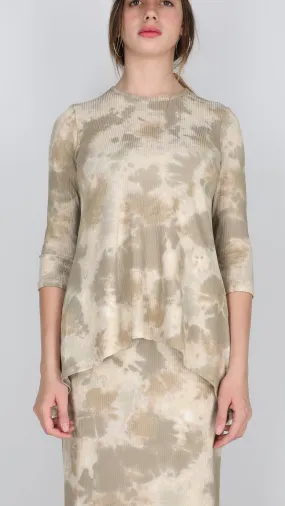 Ribbed Hi-Lo T-shirt / Beige Tie Dye