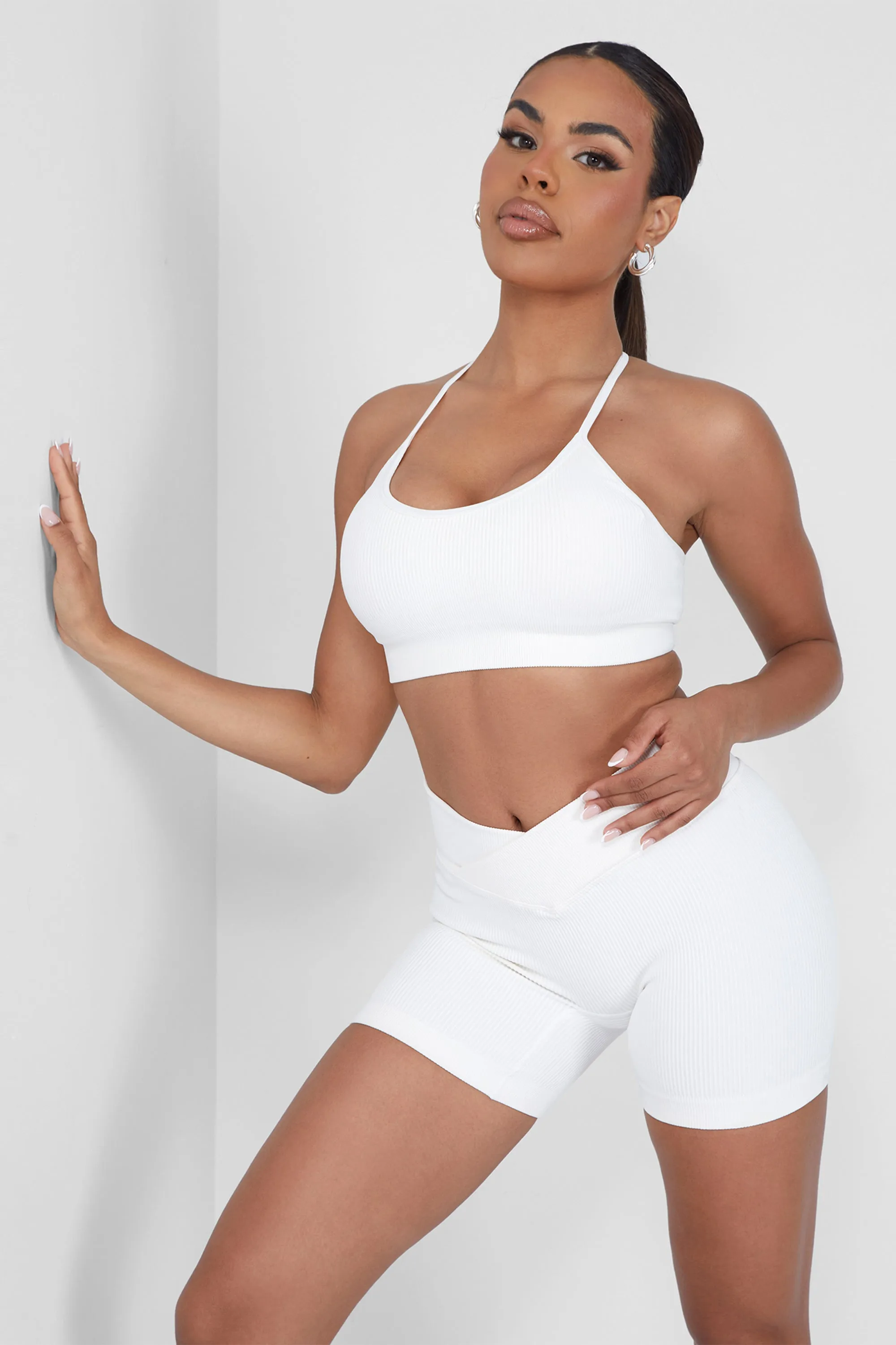 Seamless Cross Front Cycling Short White