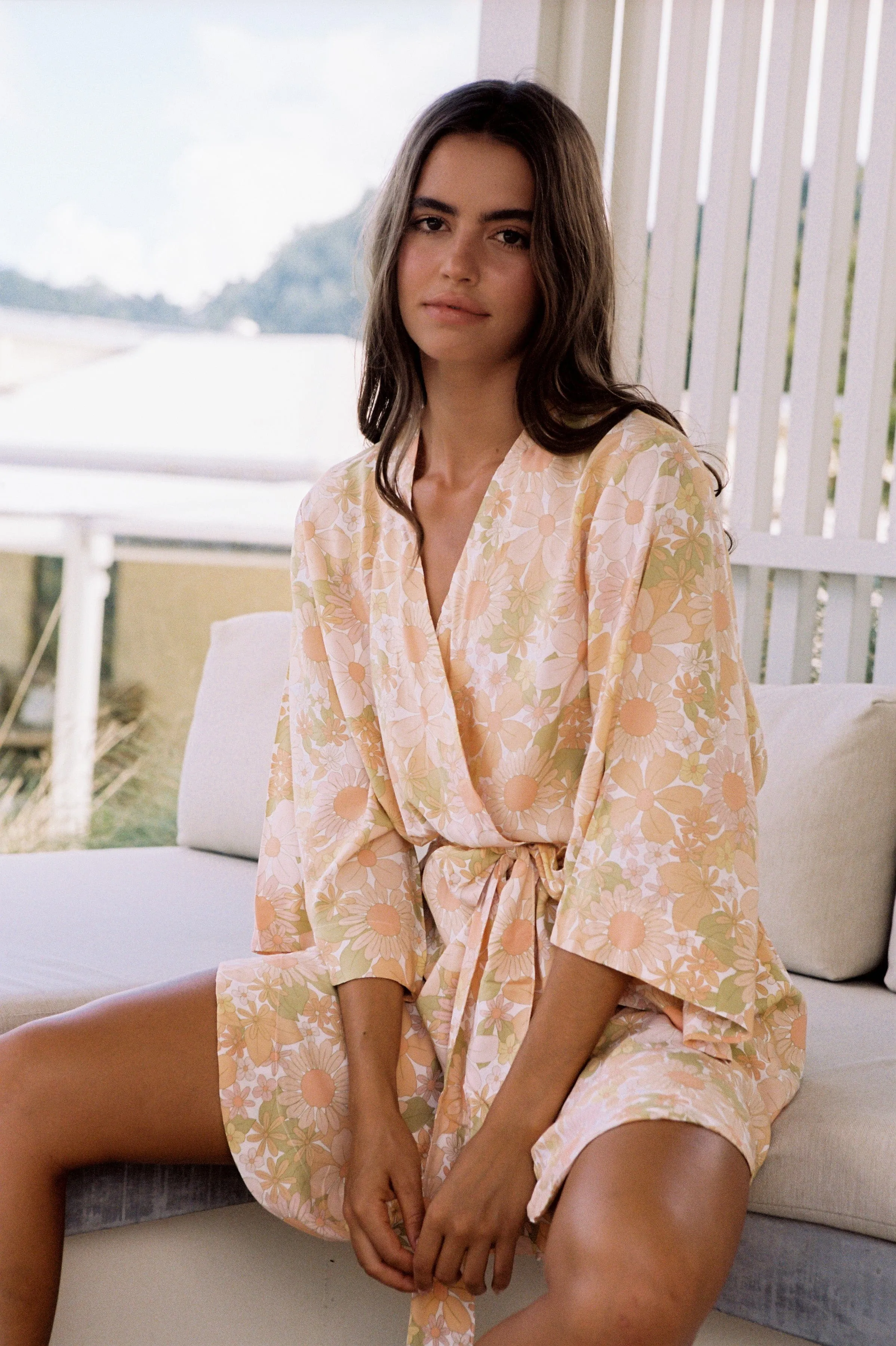 Short Kimono Robe - 100% Lyocell - Flower Child