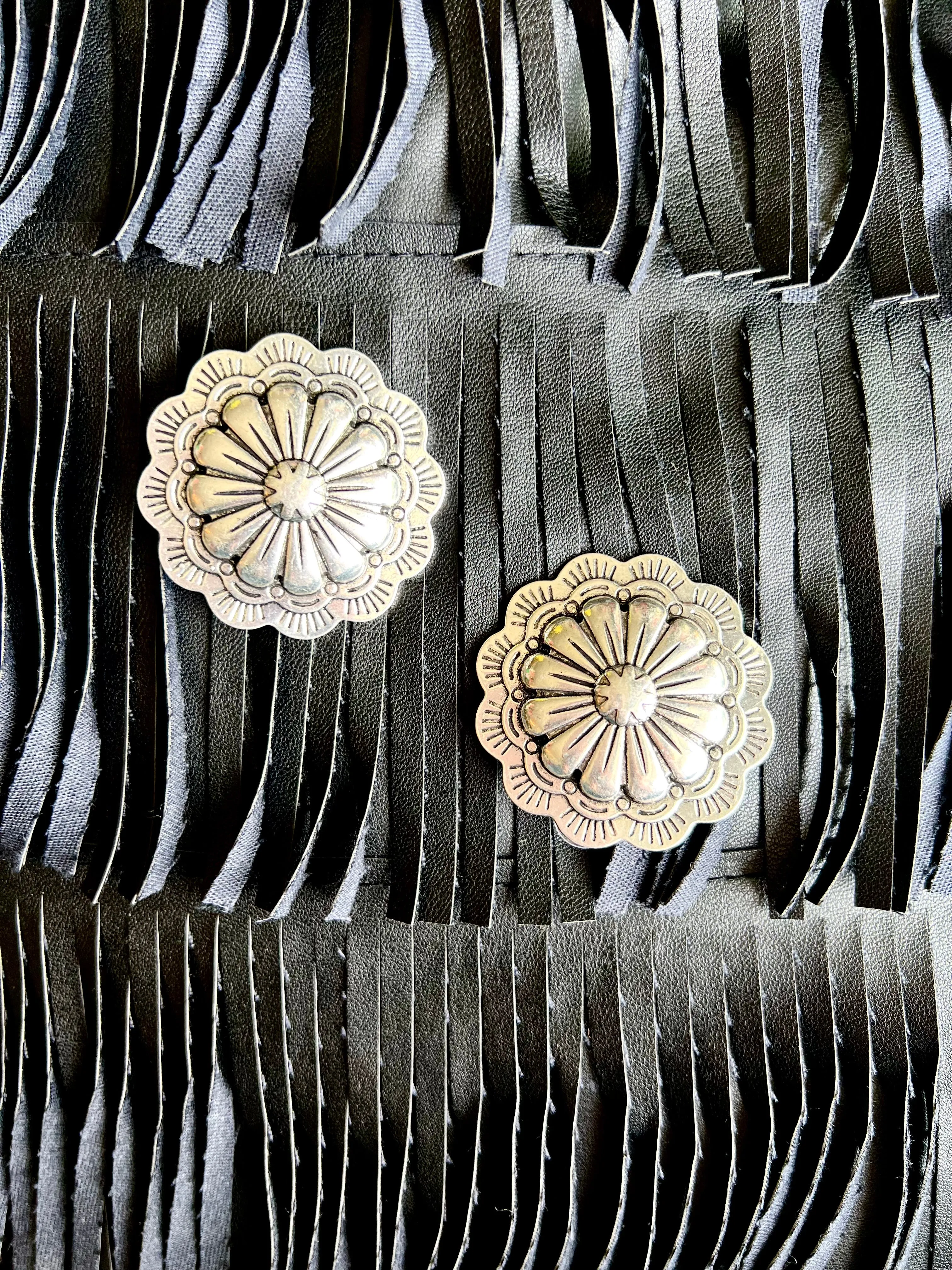 Silver Flower Concho Earrings