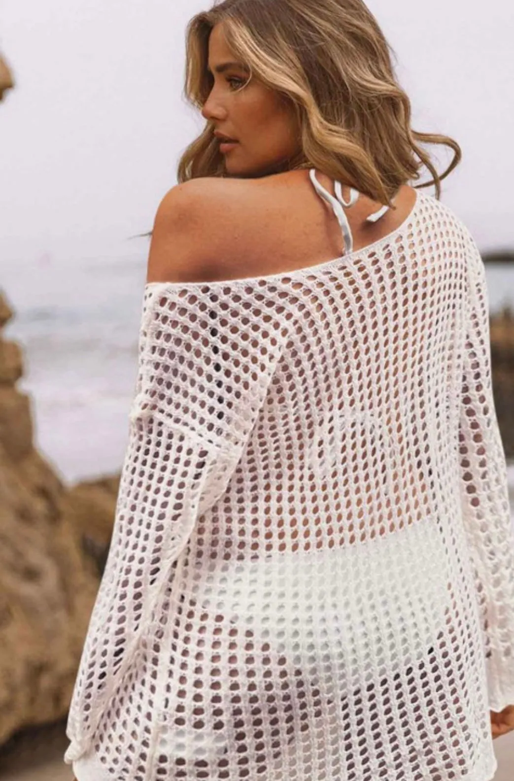 Sound Mind Long Sleeve Crochet Cover Up