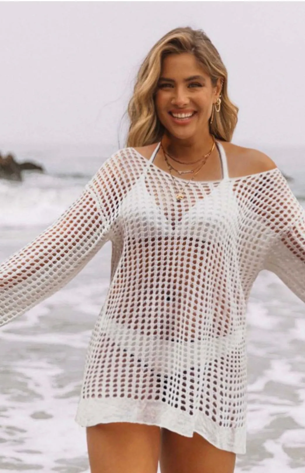 Sound Mind Long Sleeve Crochet Cover Up