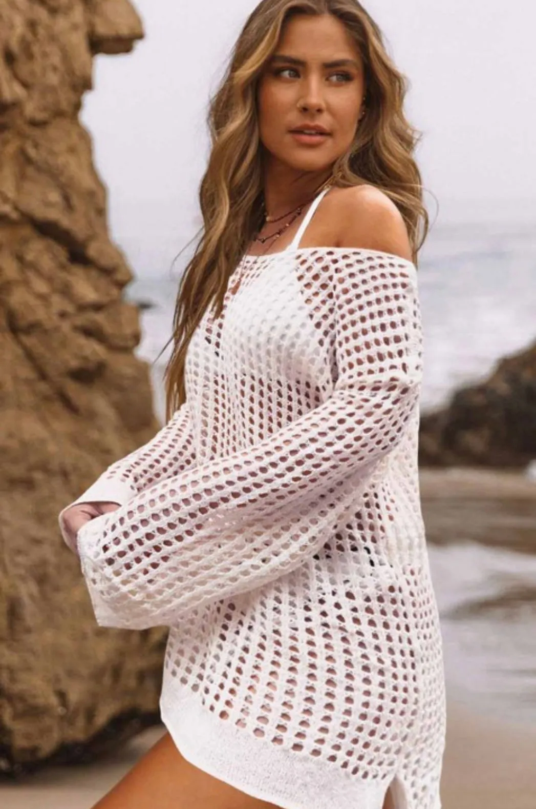 Sound Mind Long Sleeve Crochet Cover Up