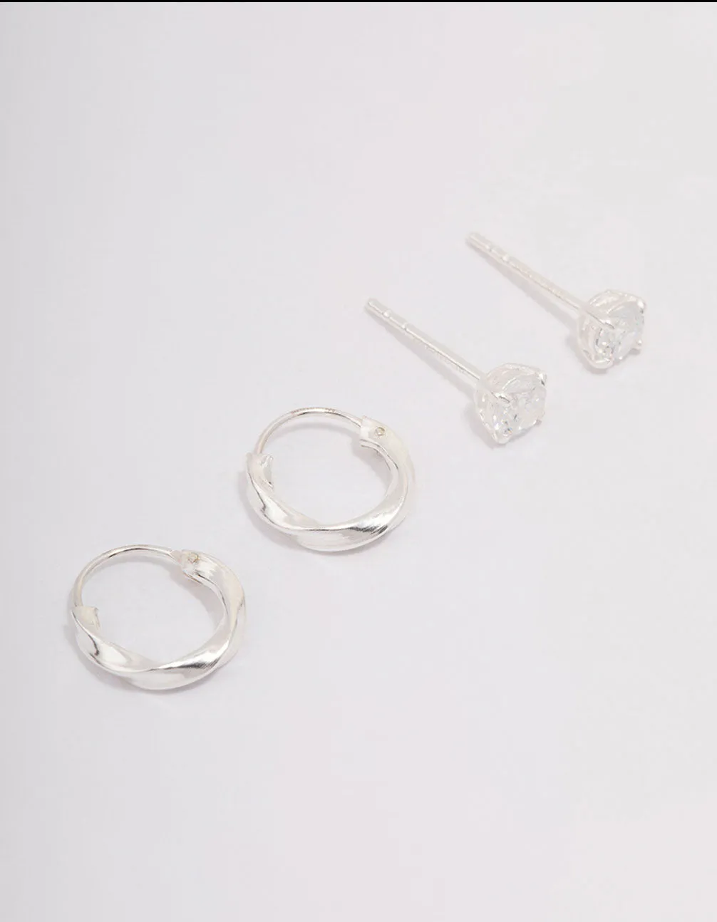 Sterling Silver Cubic Zirconia & Twisted Hoop Earrings