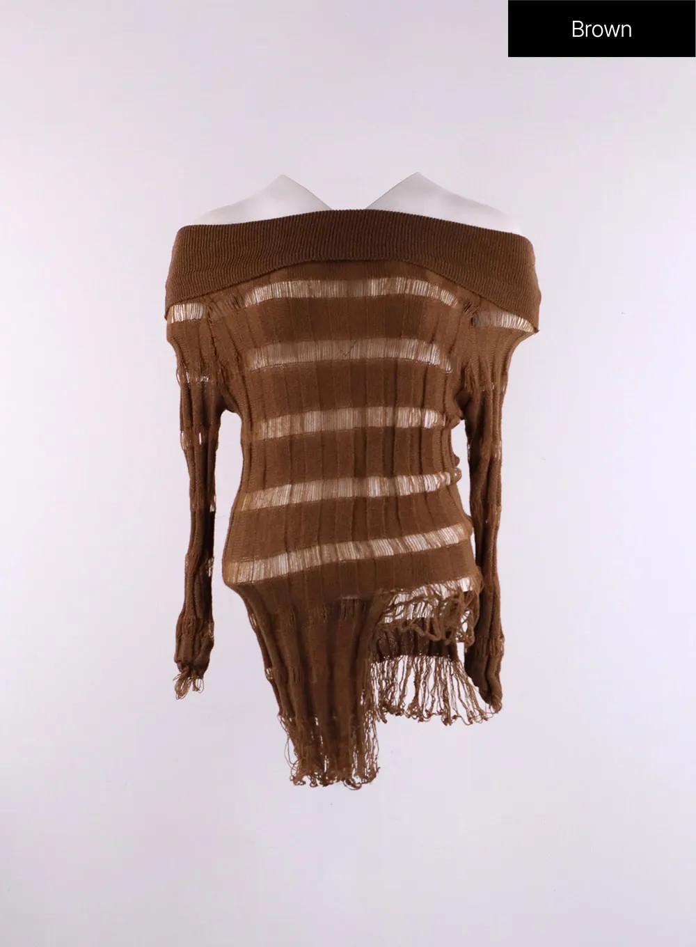 Striped Ripped Knit Long Sleeve Top CF406