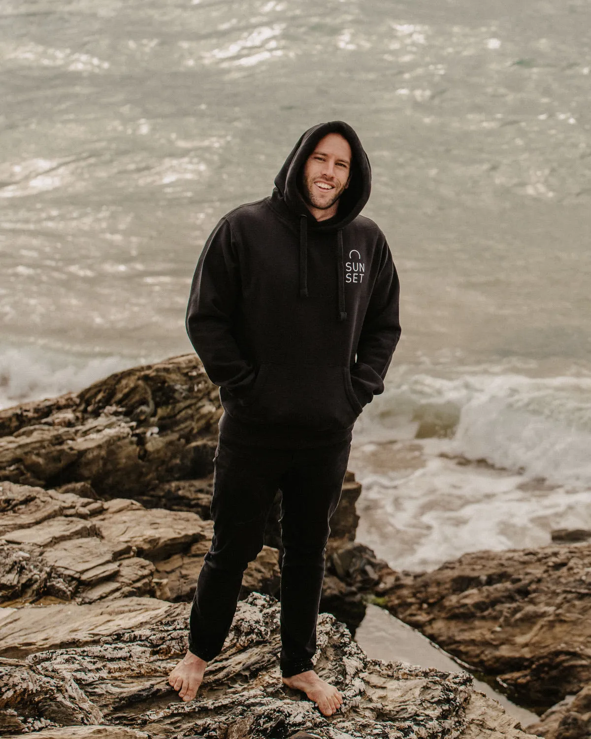 Sunset Surf Mens Hoodie - Black