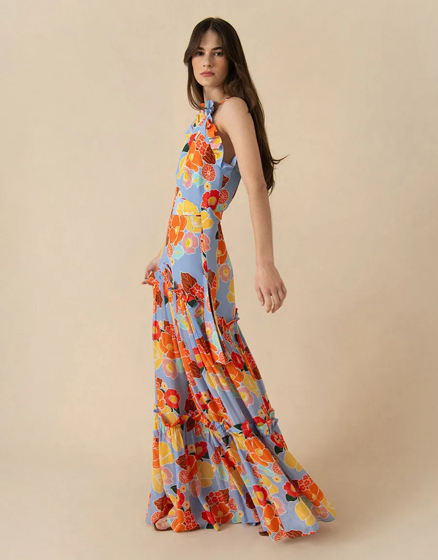 Tatiana Crepe Maxi Dress - Astro Flower Blue - SALE