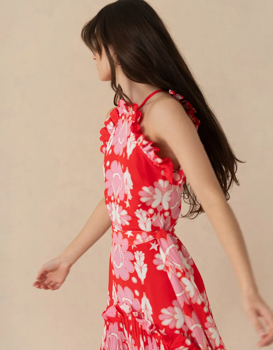 Tatiana Crepe Maxi Dress - Geo Flower Red - SALE