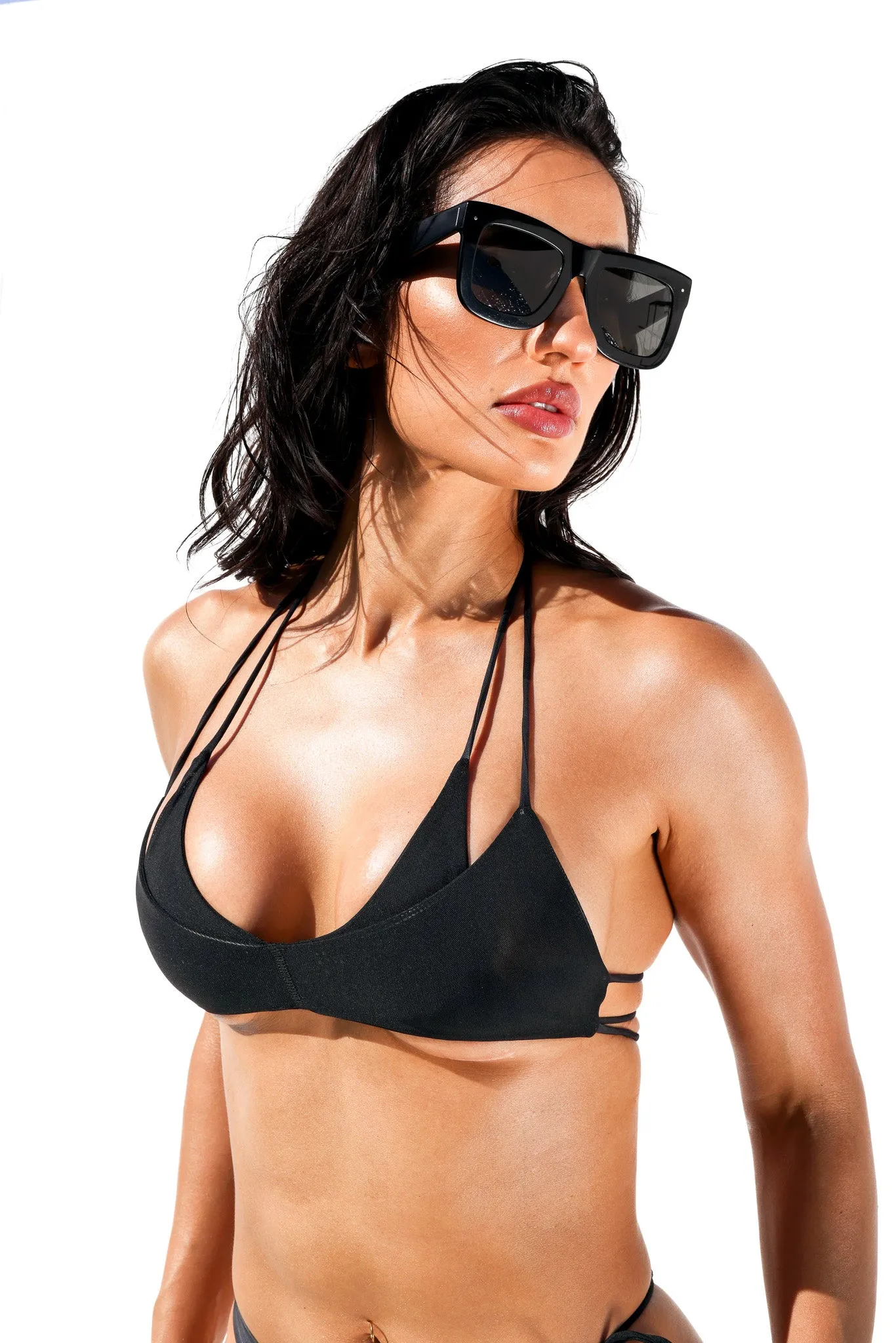 The Kai Double Halter Top - Black