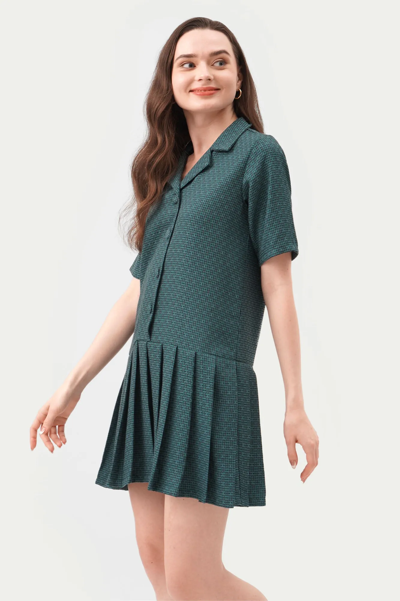 Tweed Button Down Pleated Dress