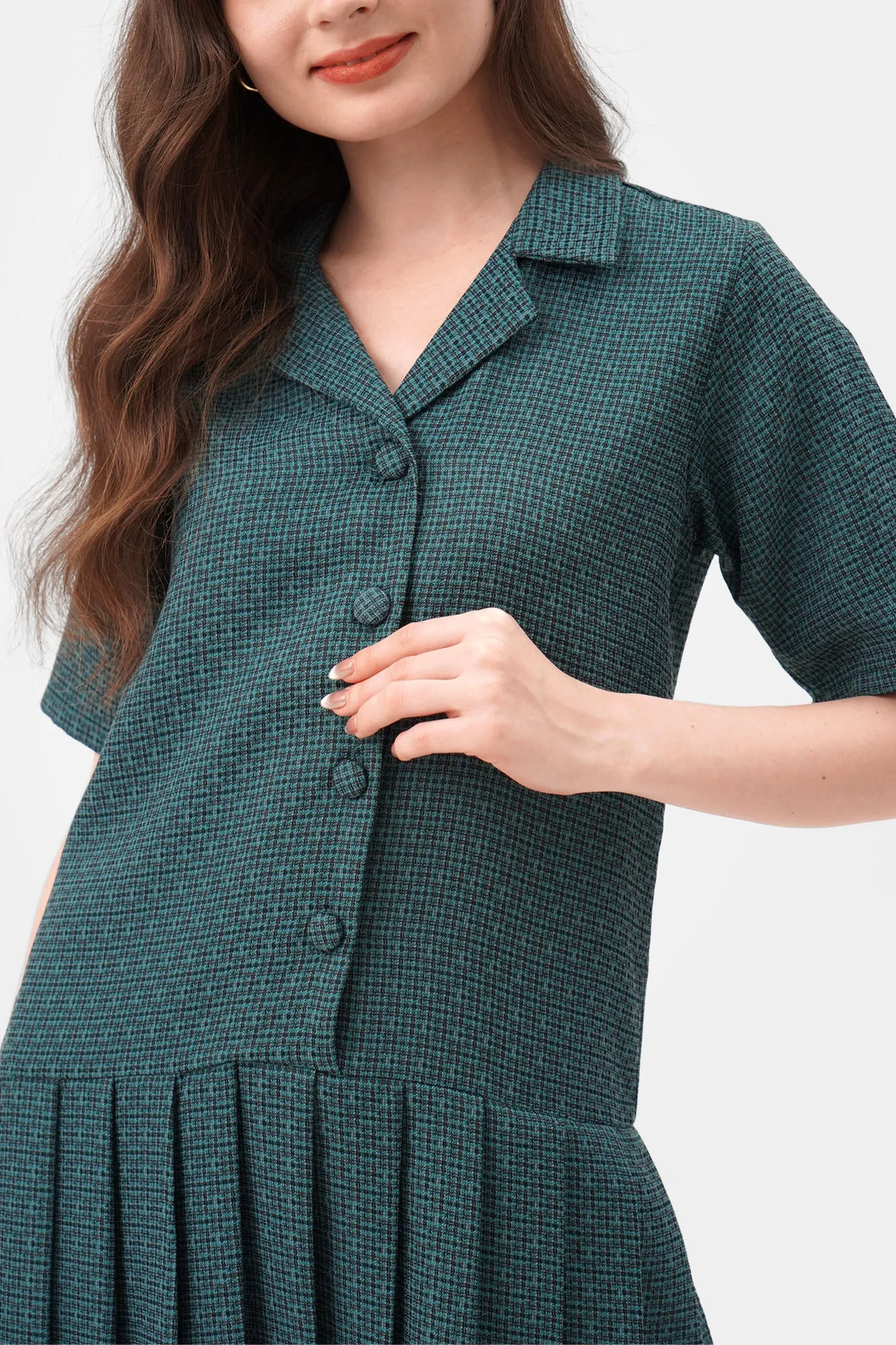 Tweed Button Down Pleated Dress