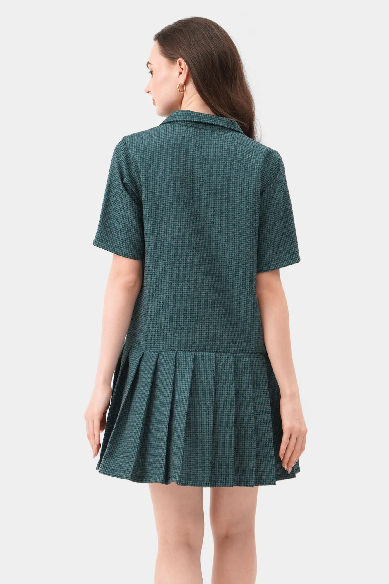 Tweed Button Down Pleated Dress