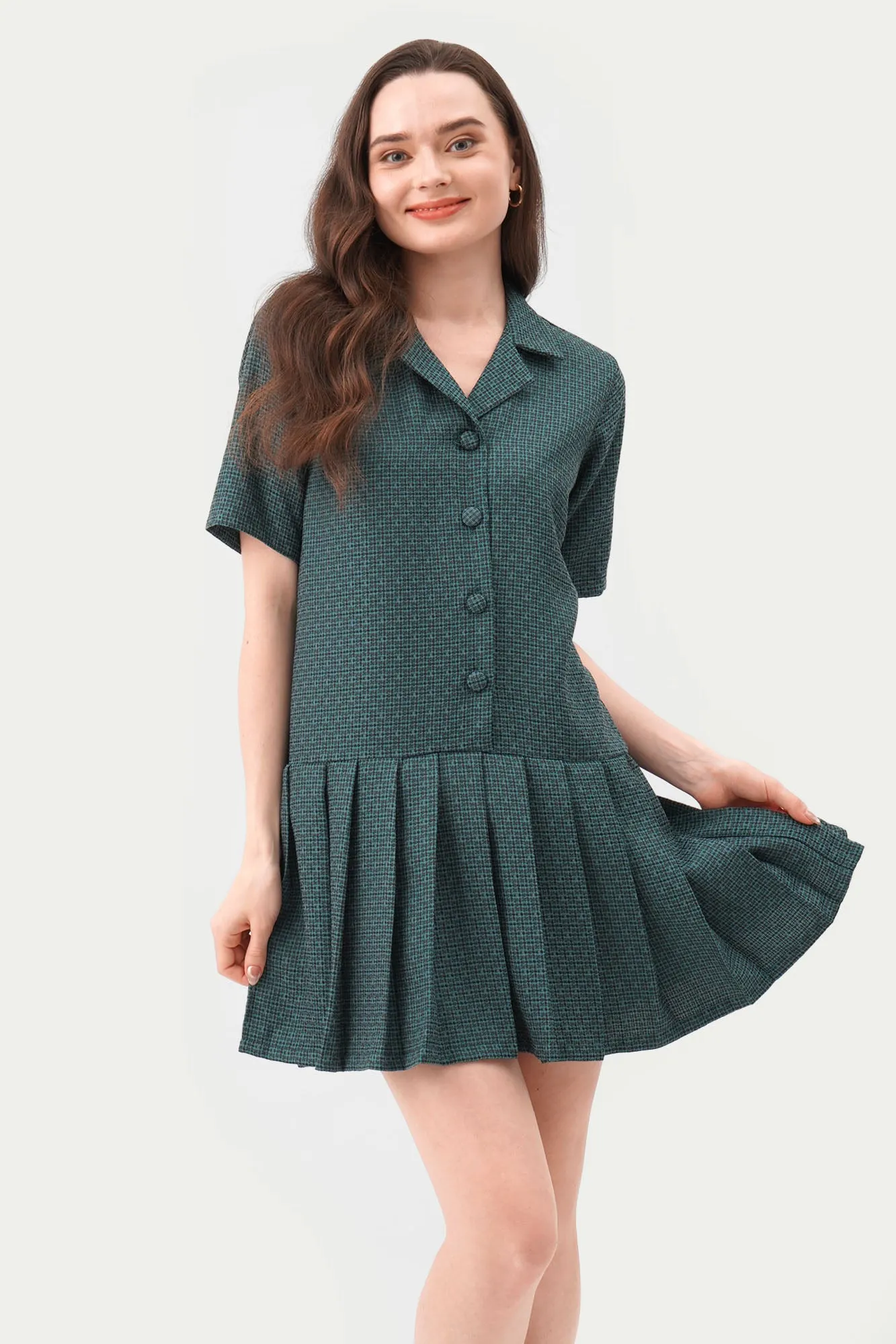 Tweed Button Down Pleated Dress