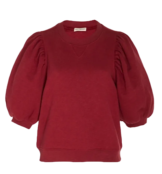 Ulla Johnson Red Rami Balloon-sleeve Cotton Sweatshirt In Burgundy BNWT  UK M