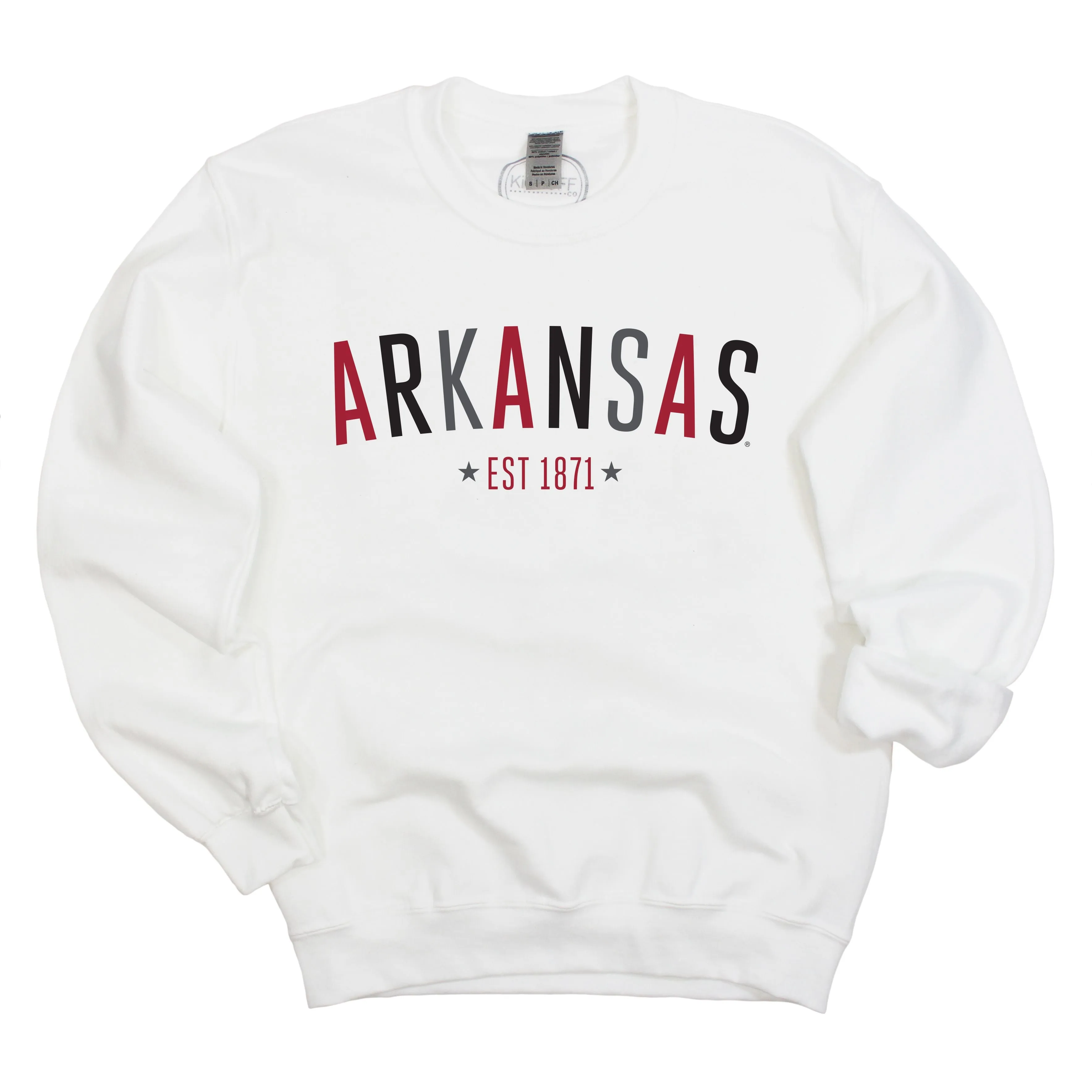 University of Arkansas, Fayetteville Star Arch Crewneck Fleece in White