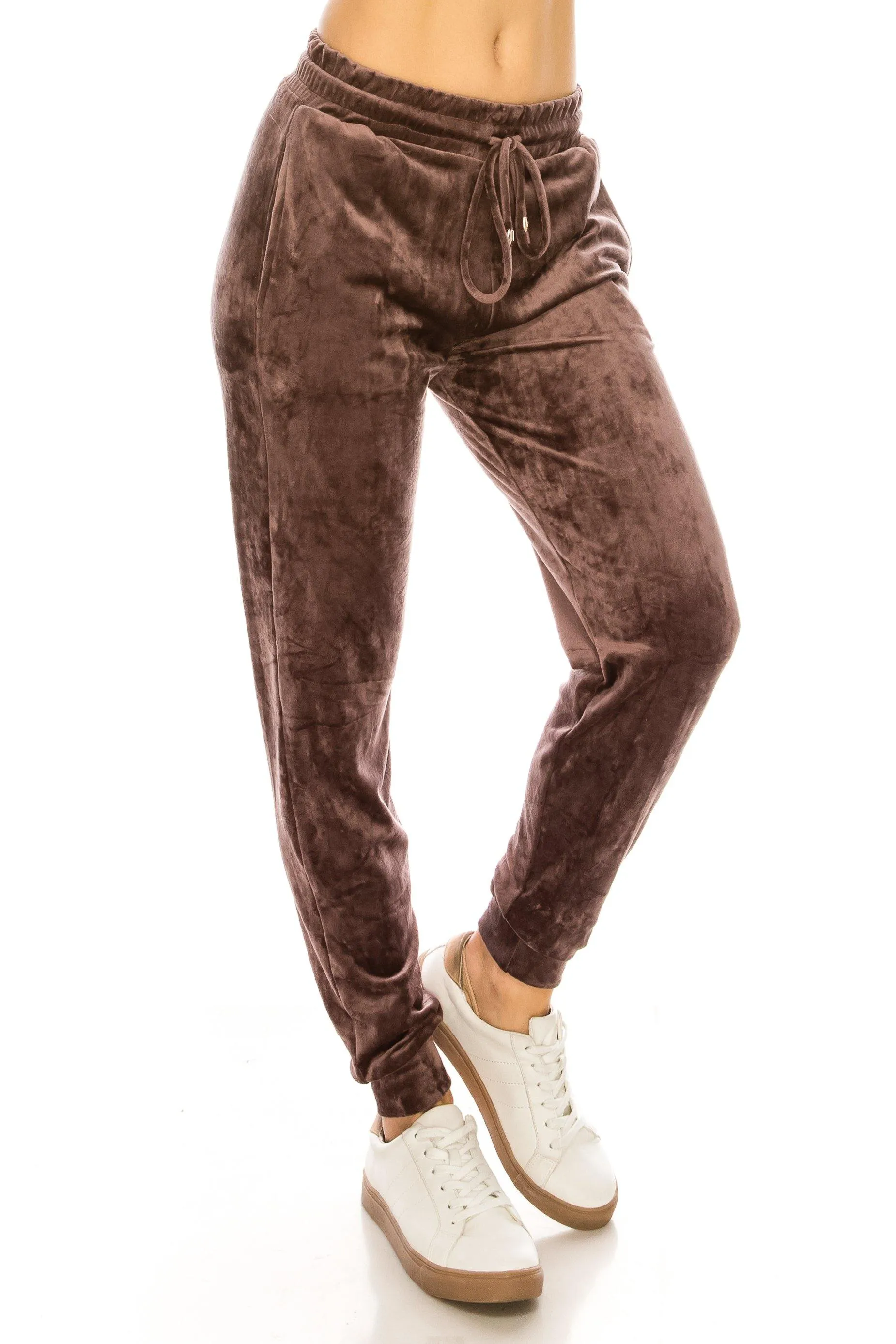 Velvet Velour Joggers - Solid Basic Premium Soft Stretch Warm Winter Sweatpants Joggers