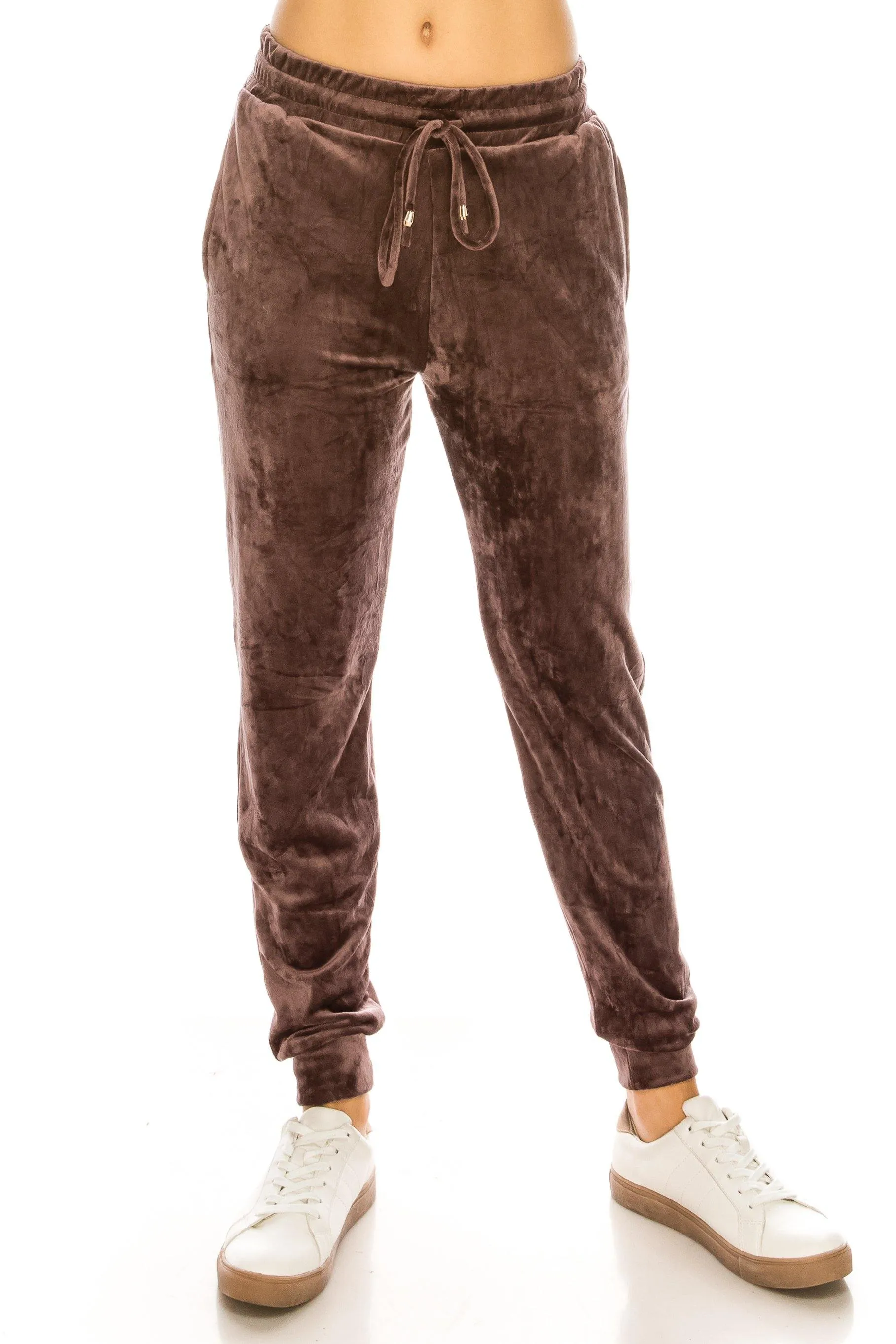 Velvet Velour Joggers - Solid Basic Premium Soft Stretch Warm Winter Sweatpants Joggers