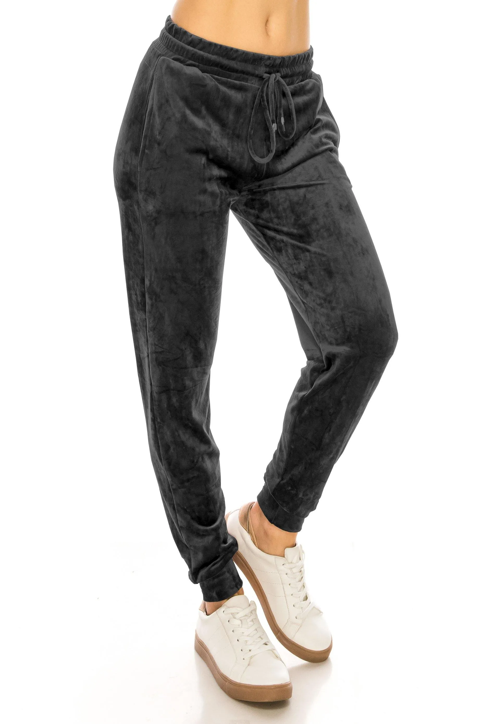 Velvet Velour Joggers - Solid Basic Premium Soft Stretch Warm Winter Sweatpants Joggers