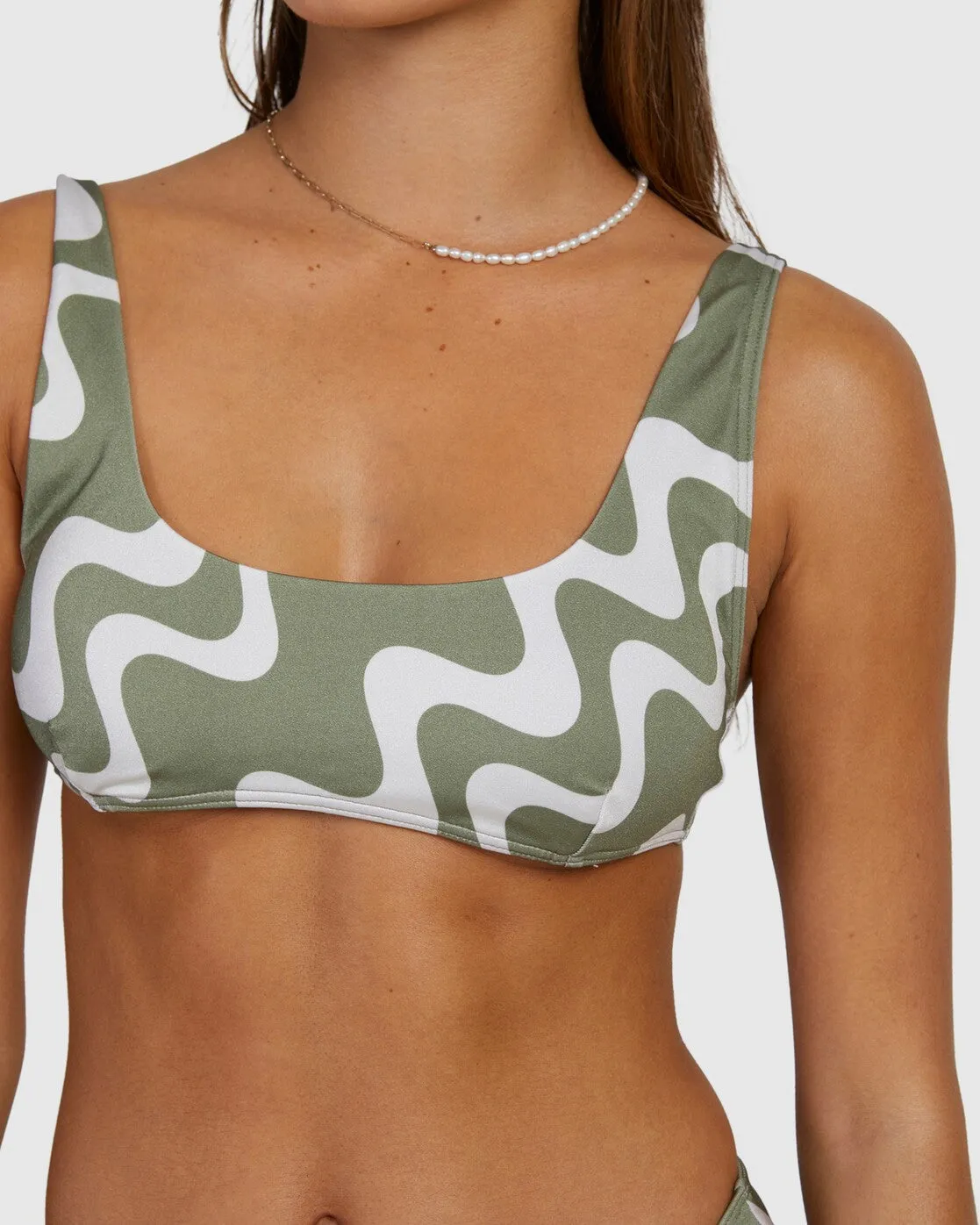 Waves Scooped Bralette Bikini Top - Agave