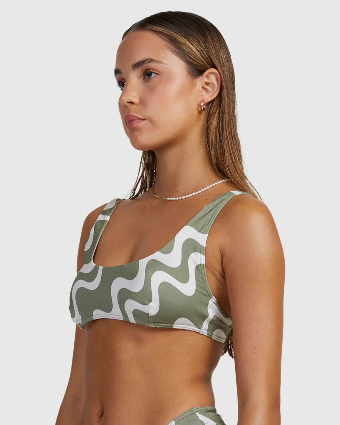 Waves Scooped Bralette Bikini Top - Agave