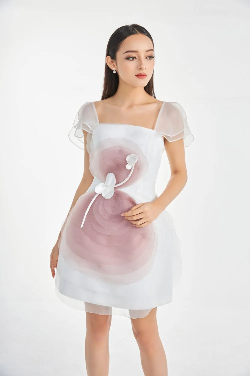 Winifred A-line Flutter Sleeved Organza Mini Dress